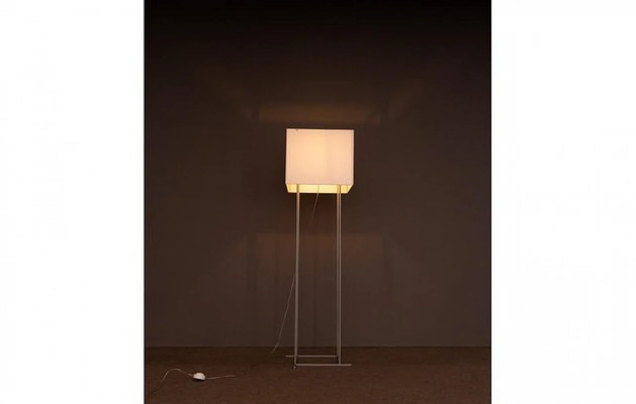 Floor lamp in aluminum & white fabric lampshade, 1980s 7