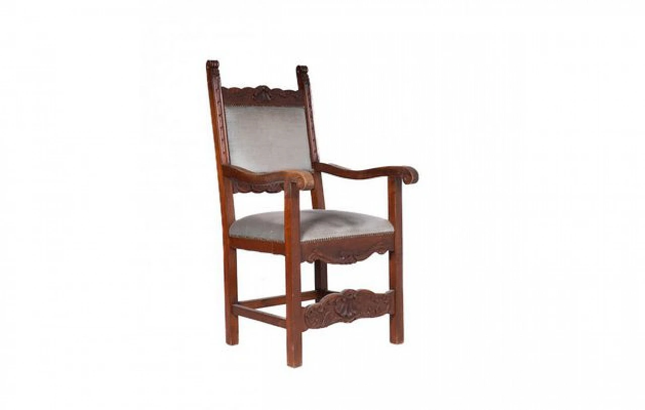 Presidential chair in wood and grey velvet, 1930s 1