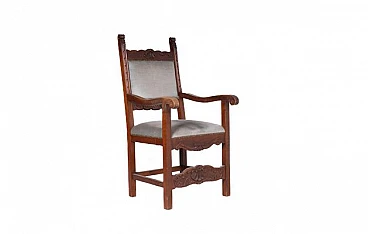 Presidential chair in wood and grey velvet, 1930s