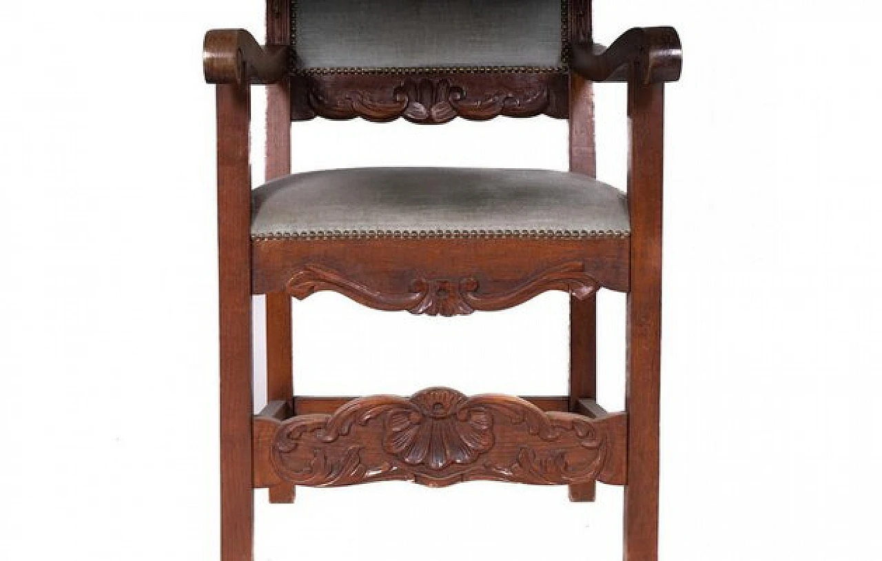 Presidential chair in wood and grey velvet, 1930s 3