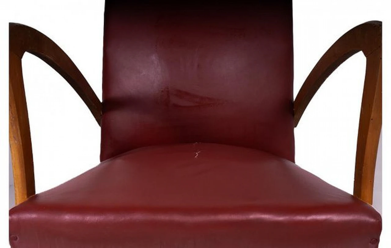 Pair of armchairs in wood and burgundy leatherette, 1970s 3