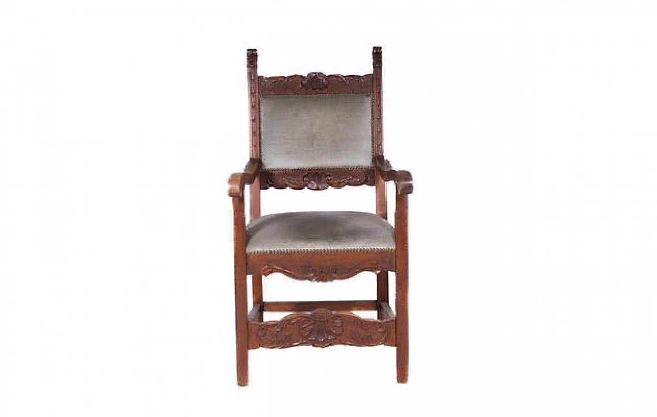 Presidential chair in wood and grey velvet, 1930s 4