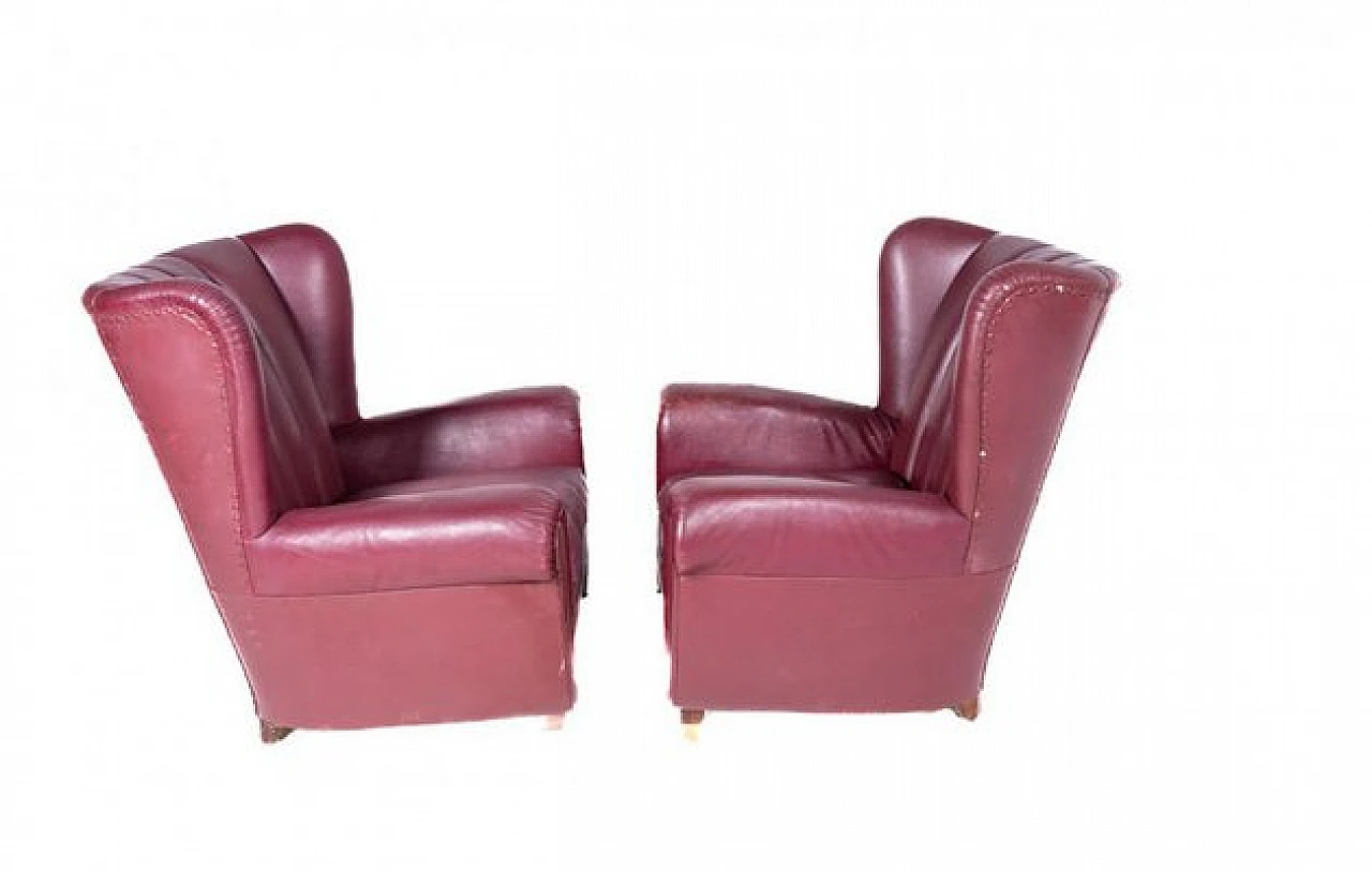 Pair of Savina armchairs in burgundy leather by Poltrona Frau, 1960s 6