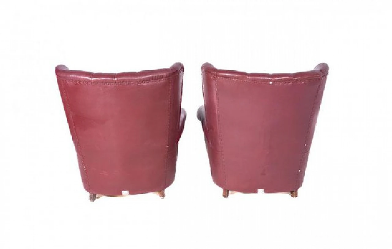 Pair of Savina armchairs in burgundy leather by Poltrona Frau, 1960s 7