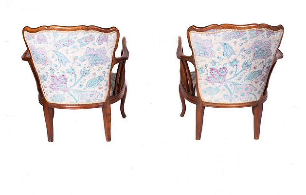 Pair of wood and floreal fabric armchairs, 1960s 2