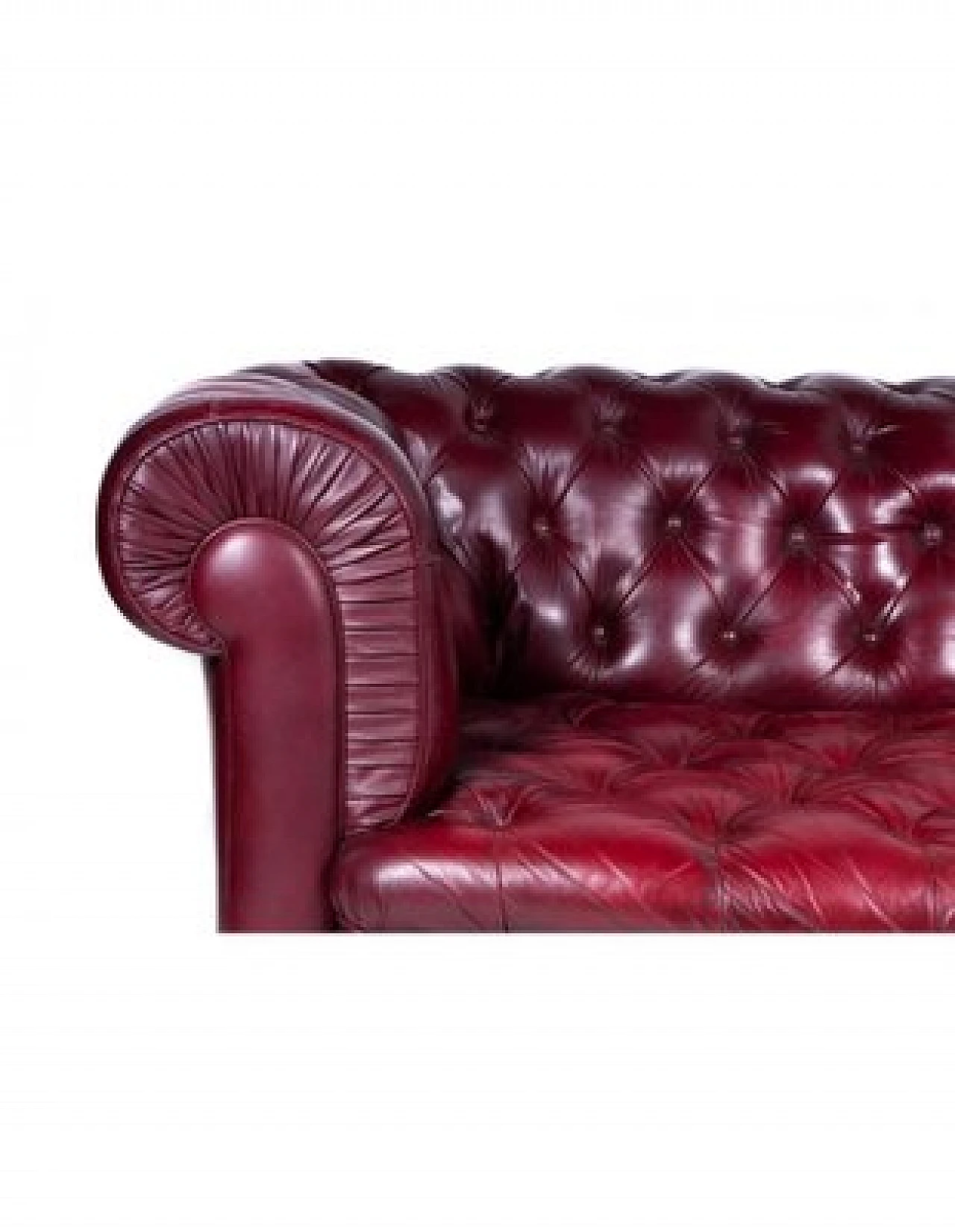 Chesterfield sofa in burgundy leather & wooden legs, 19th century 2