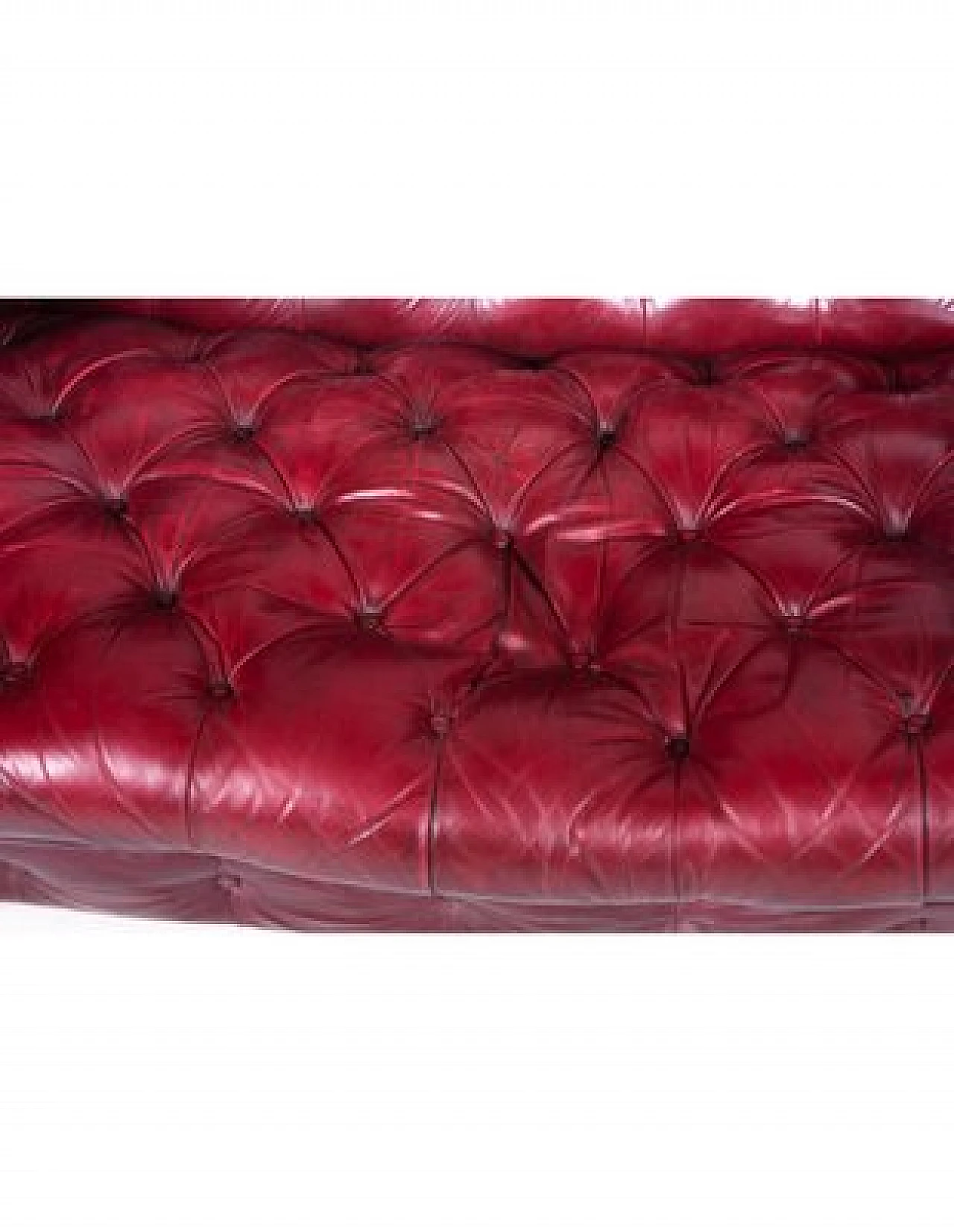 Chesterfield sofa in burgundy leather & wooden legs, 19th century 3