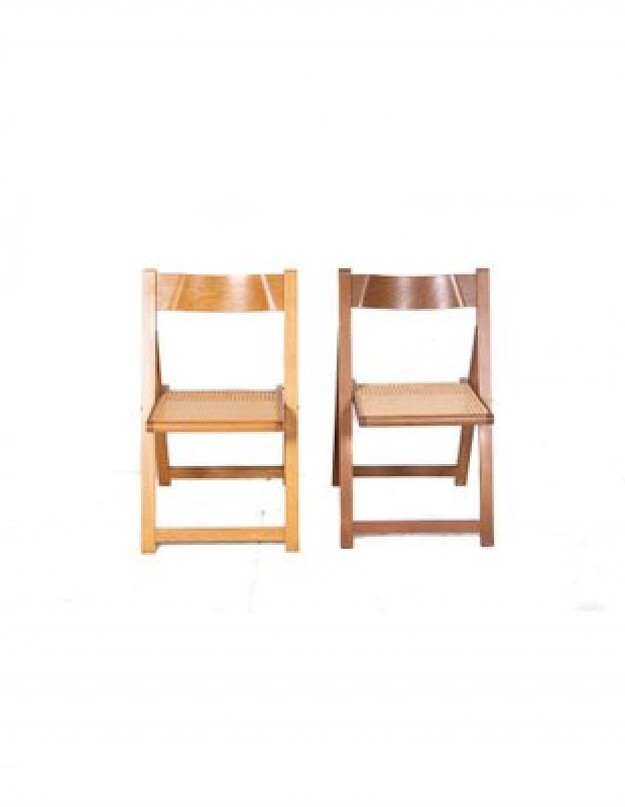 Pair of walnut and straw folding chairs, 1970s 1