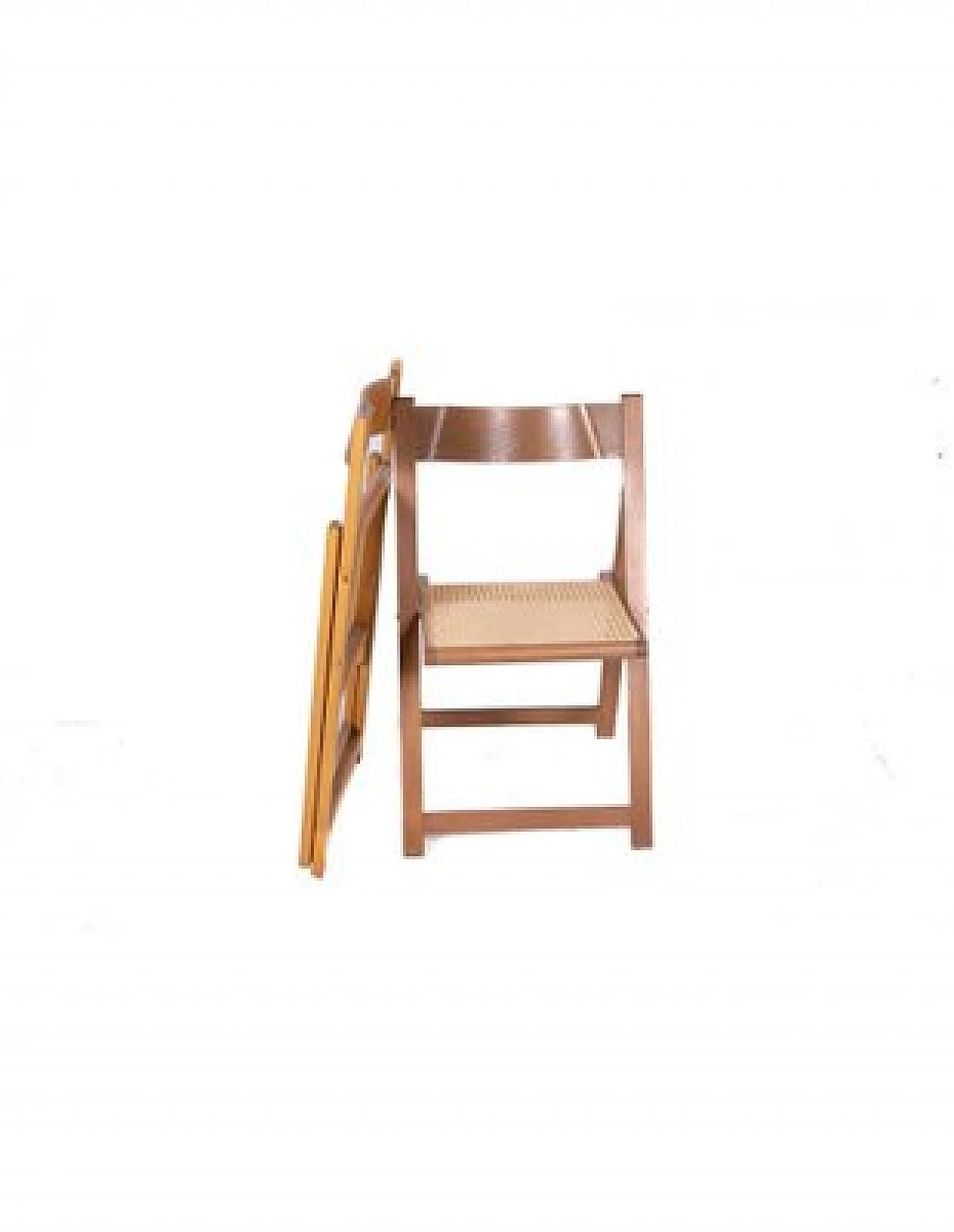 Pair of walnut and straw folding chairs, 1970s 2