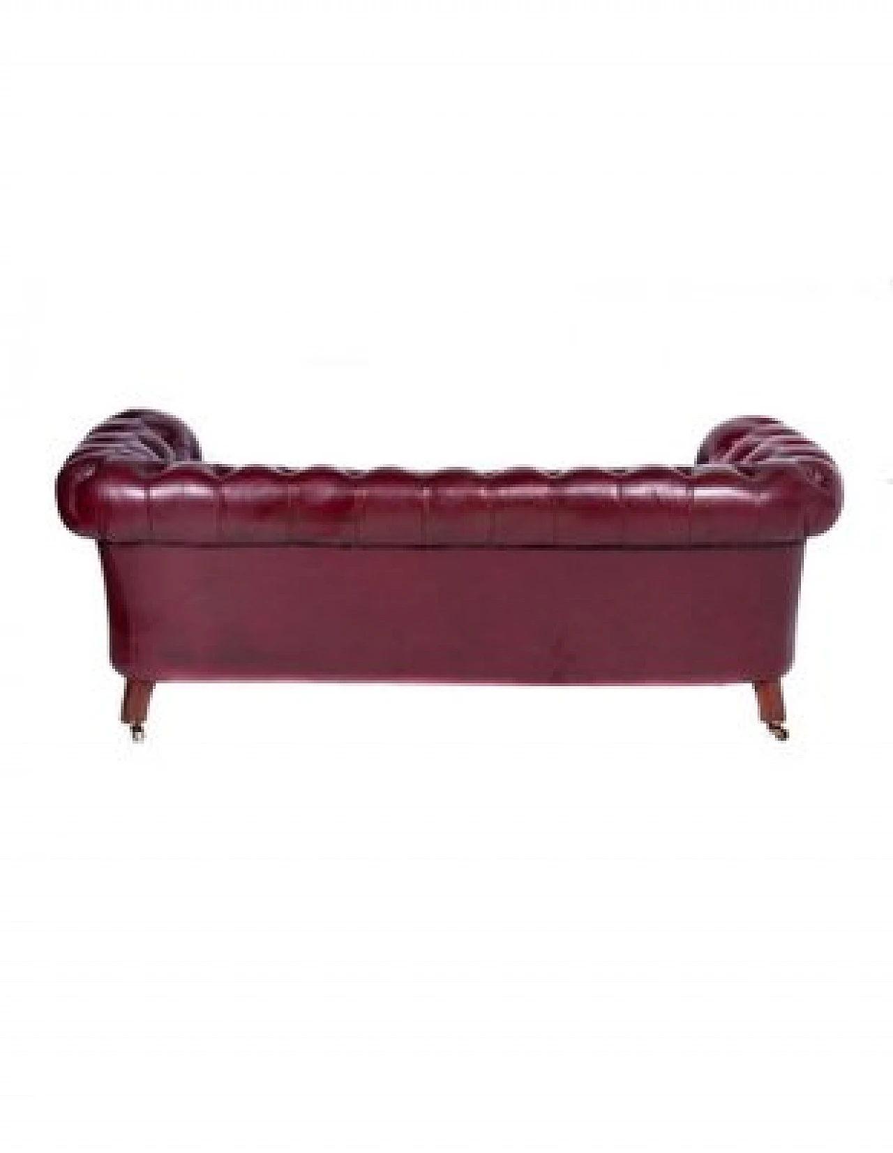 Chesterfield sofa in burgundy leather & wooden legs, 19th century 4