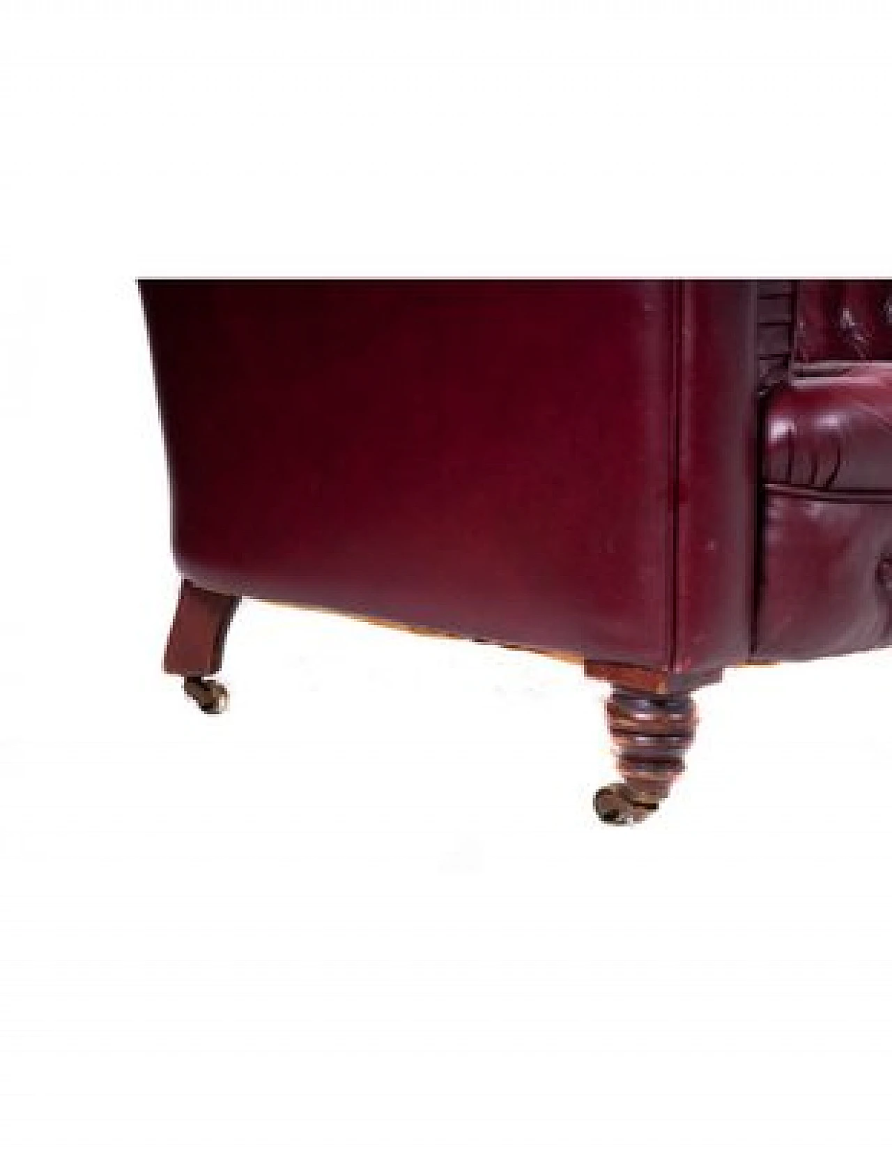 Chesterfield sofa in burgundy leather & wooden legs, 19th century 5