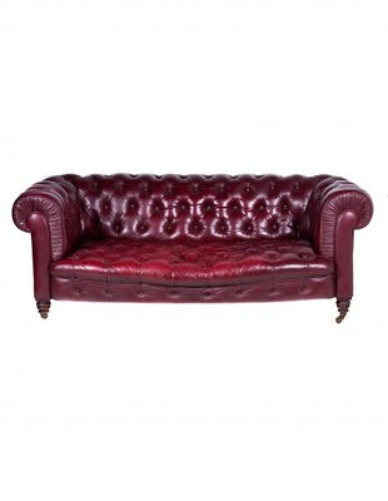 Chesterfield sofa in burgundy leather & wooden legs, 19th century 7