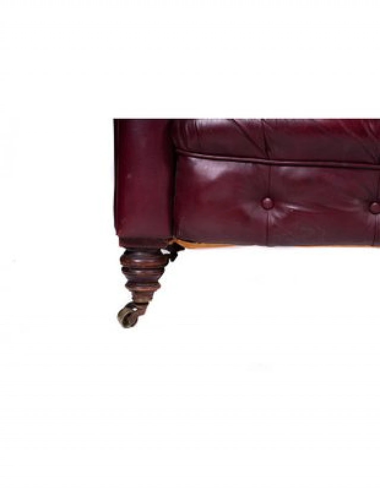 Chesterfield sofa in burgundy leather & wooden legs, 19th century 8