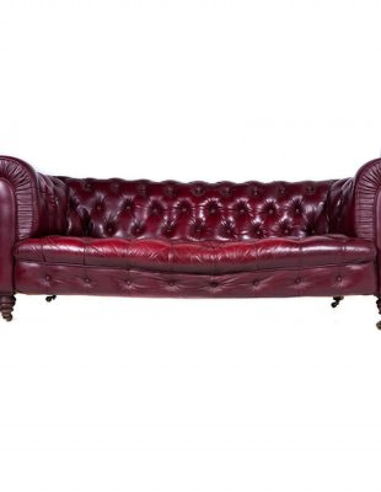 Chesterfield sofa in burgundy leather & wooden legs, 19th century 9