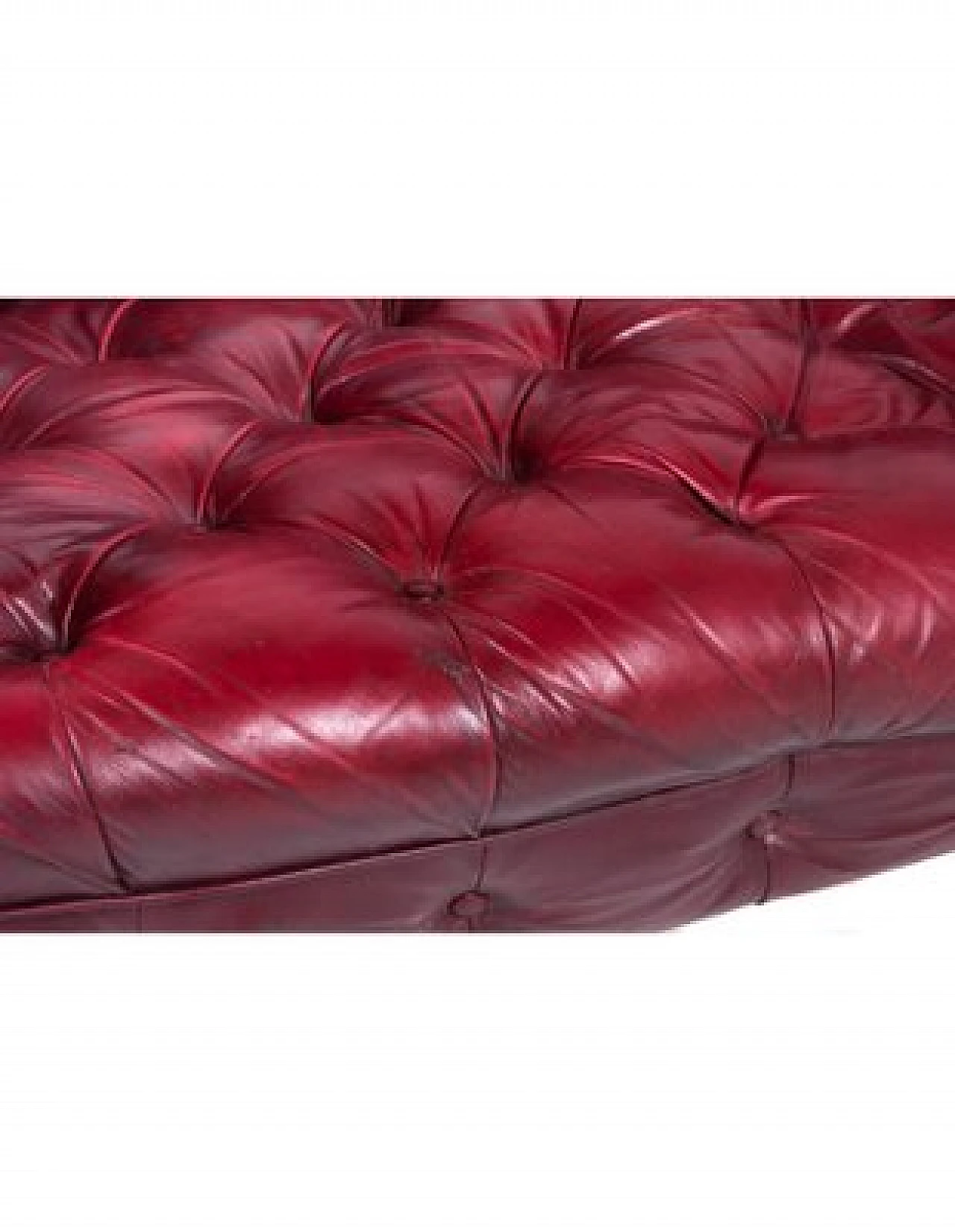 Chesterfield sofa in burgundy leather & wooden legs, 19th century 11