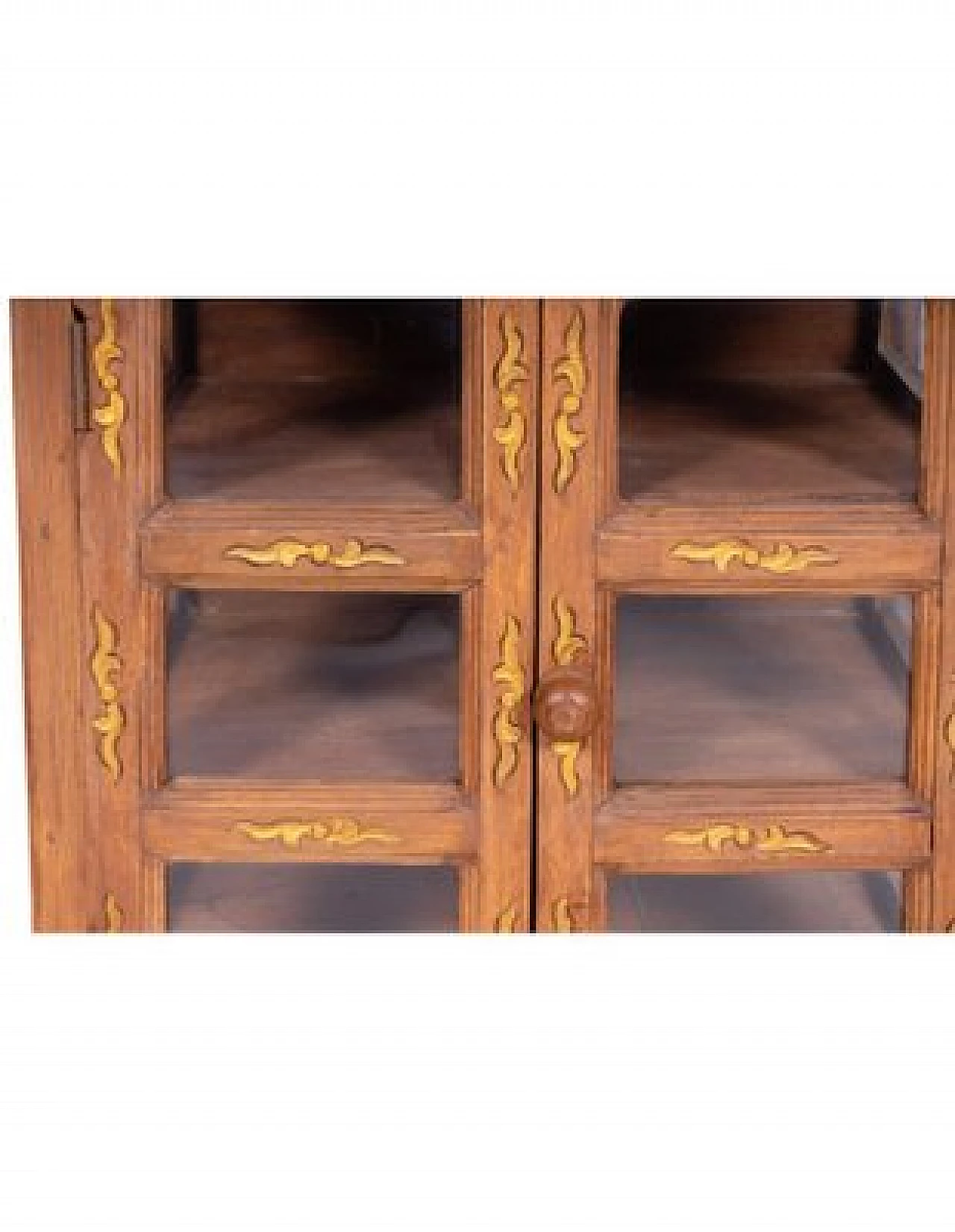 Two-door display cabinet in acacia wood with decorations, 20th century 2