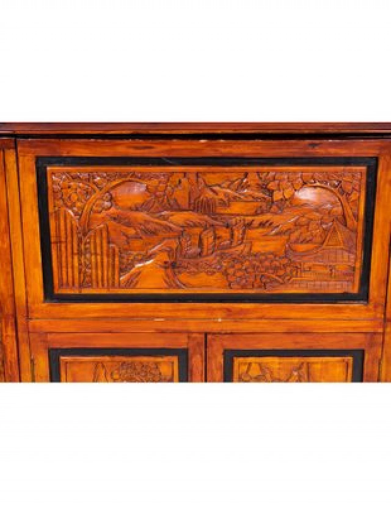 Chinese cherry bar cabinet with chiseled motifs, late 19th century 3