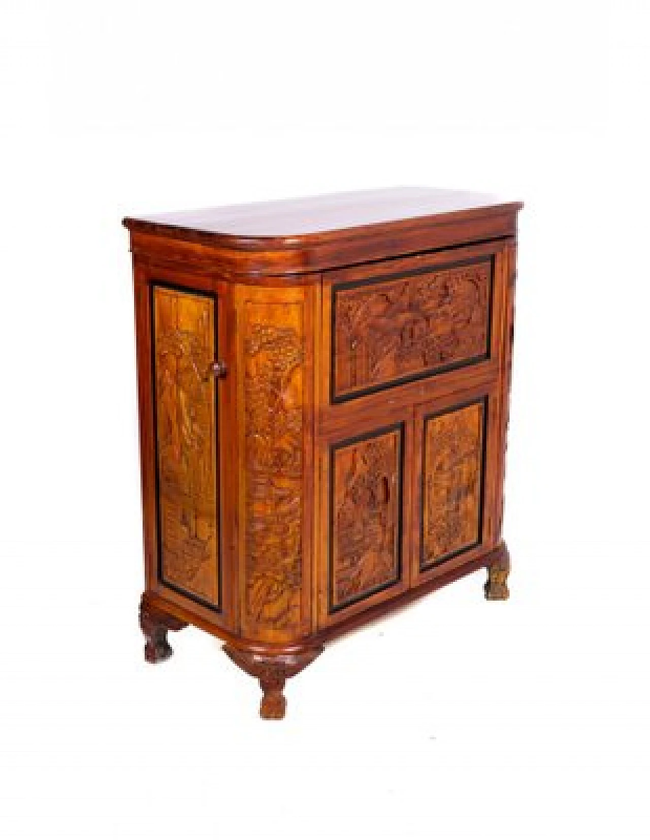 Chinese cherry bar cabinet with chiseled motifs, late 19th century 4