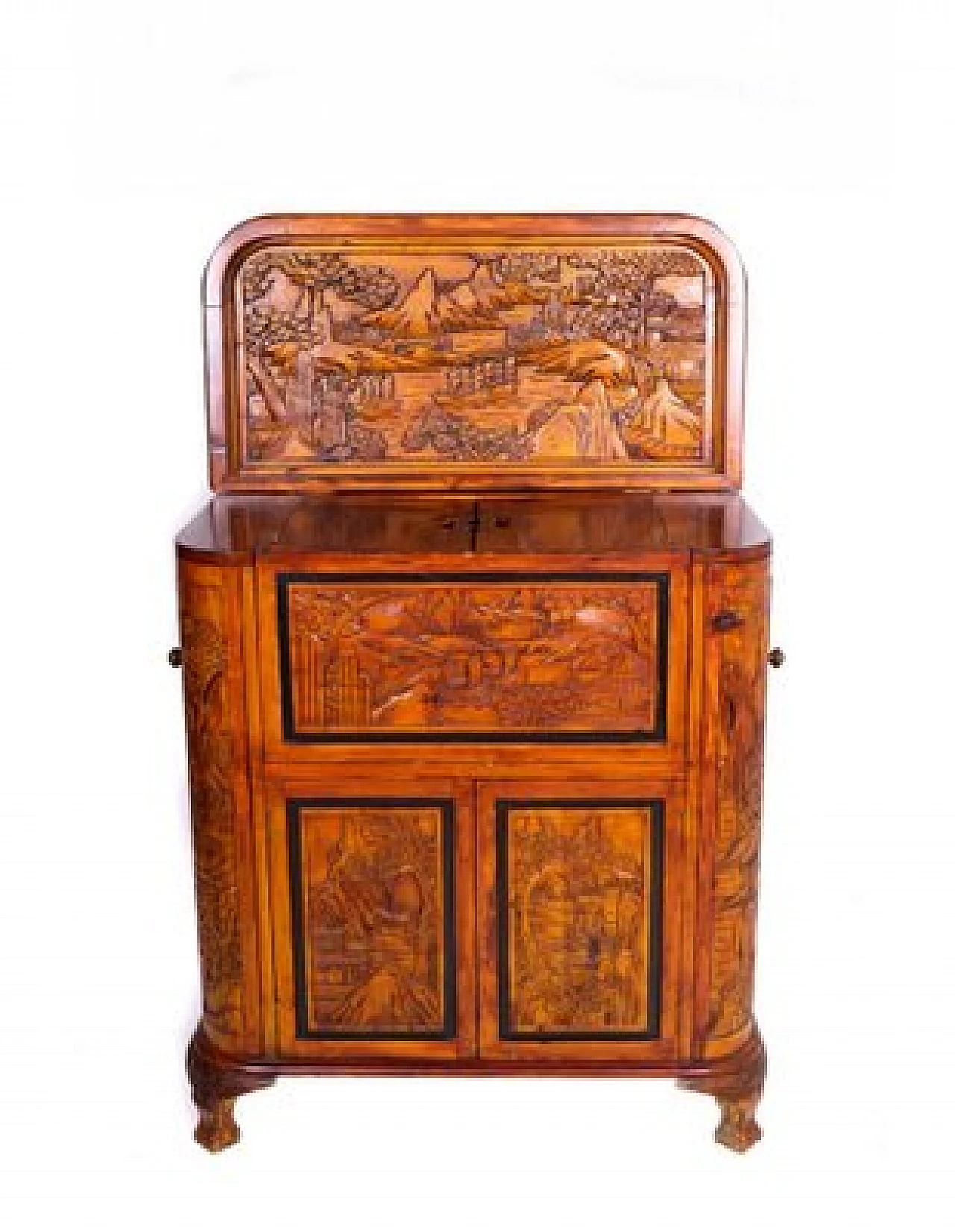 Chinese cherry bar cabinet with chiseled motifs, late 19th century 6