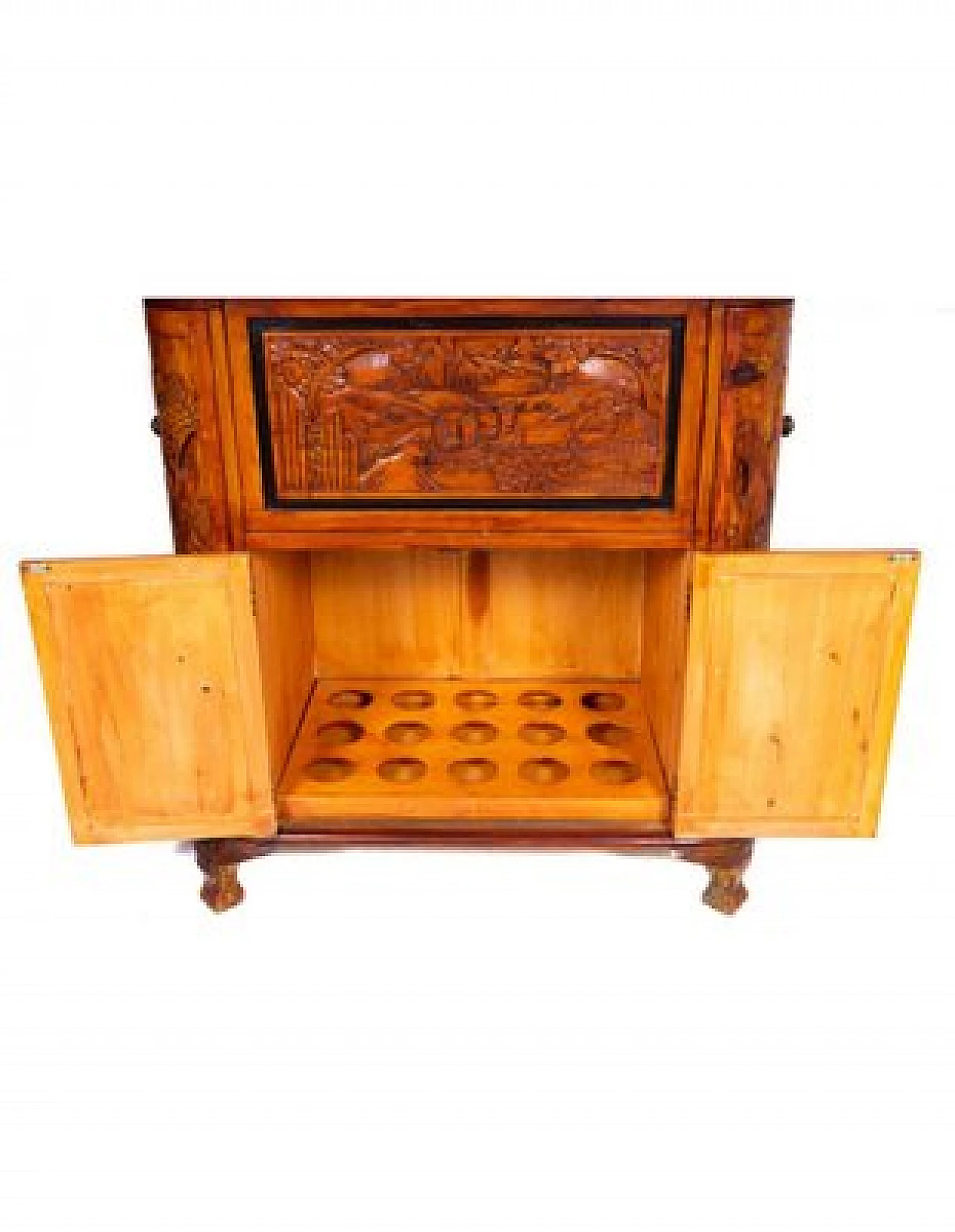 Chinese cherry bar cabinet with chiseled motifs, late 19th century 9