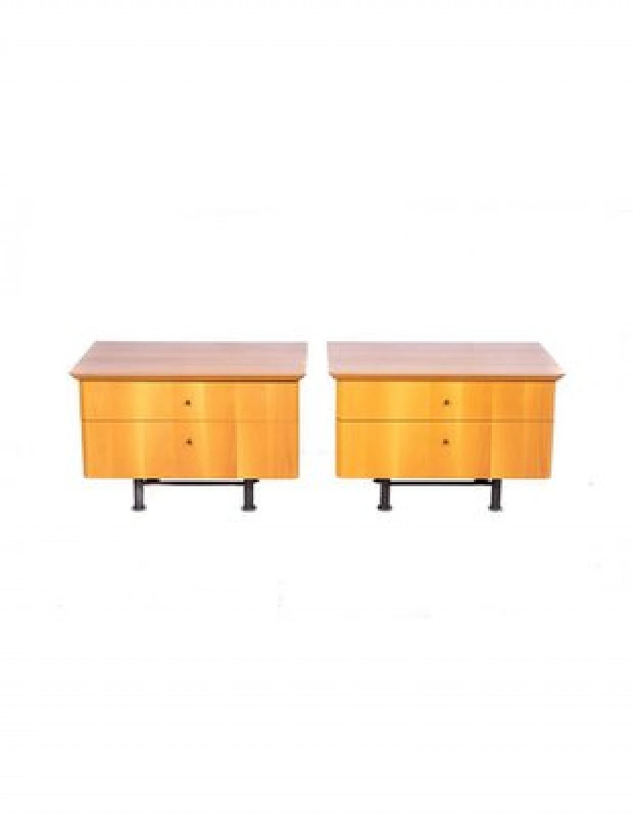 Pair of bedside tables in walnut, oak & metal by Presotto, 1960s 1