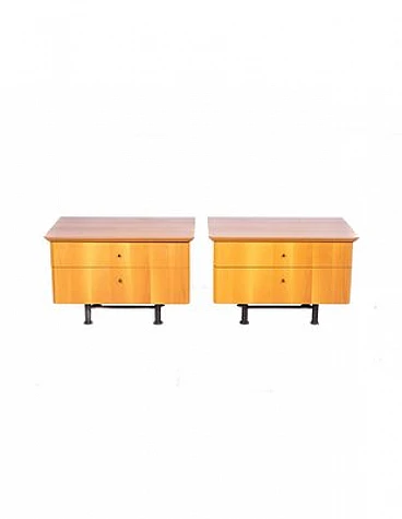 Pair of bedside tables in walnut, oak & metal by Presotto, 1960s