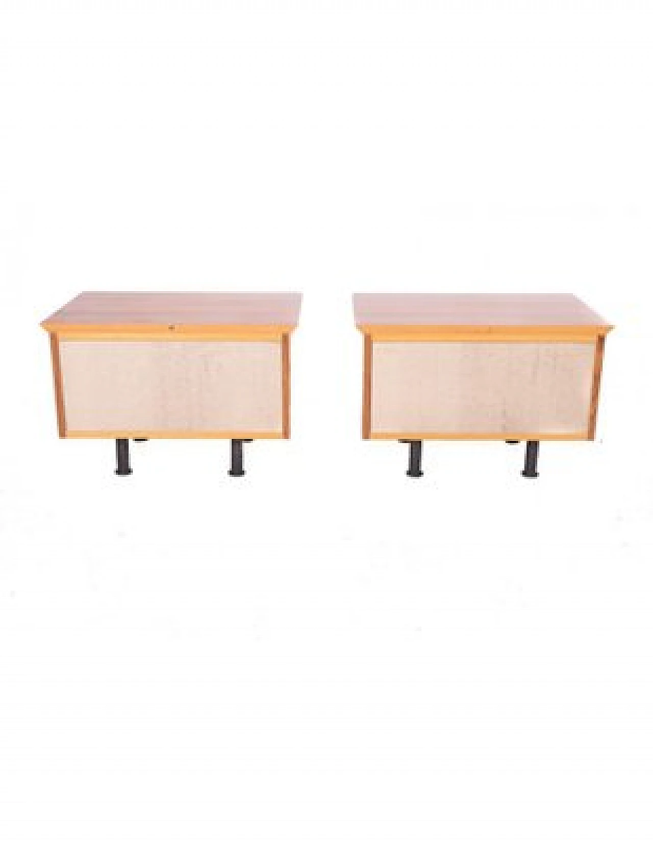 Pair of bedside tables in walnut, oak & metal by Presotto, 1960s 6