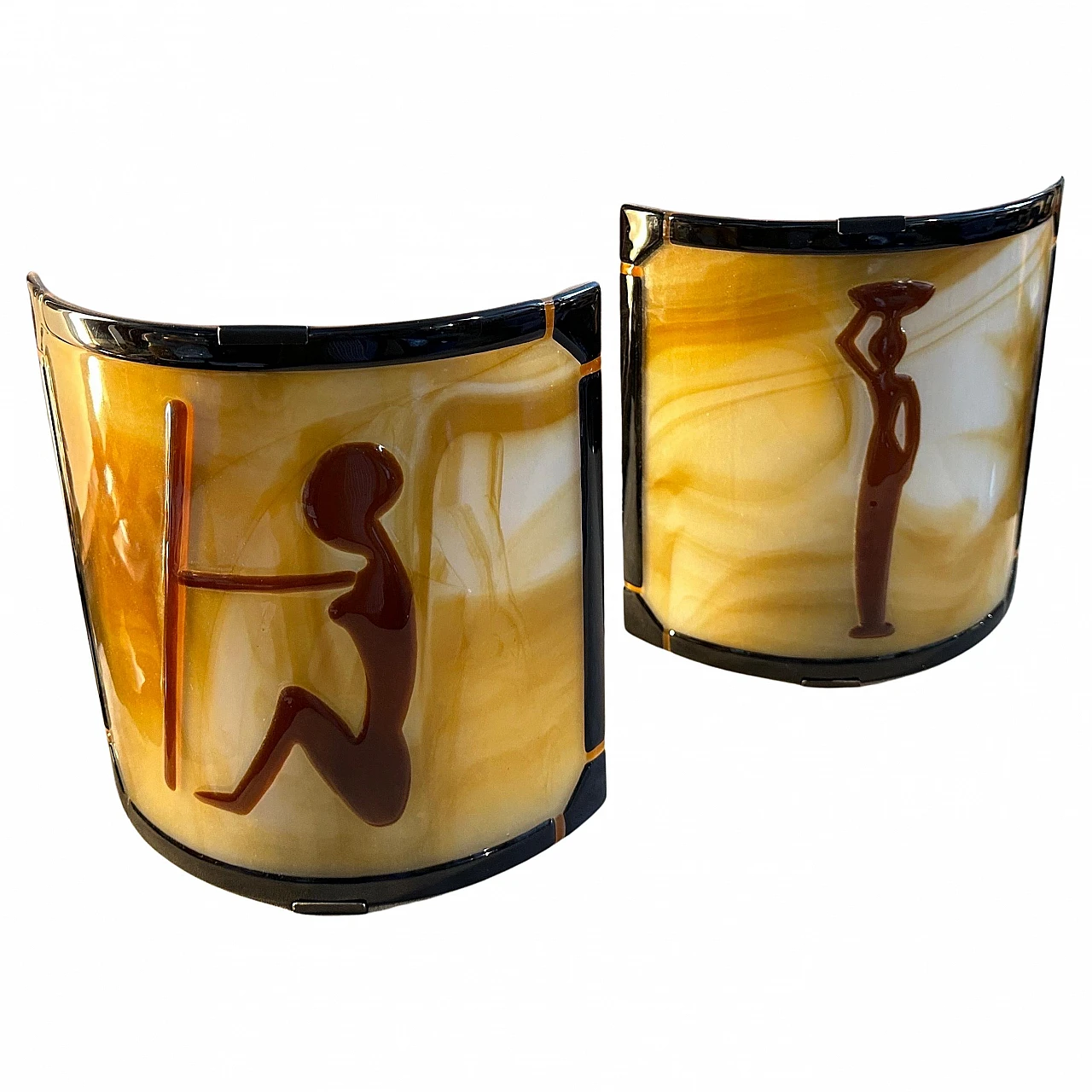 Pair of amber-coloured Murano glass square wall sconces, 1970s 1