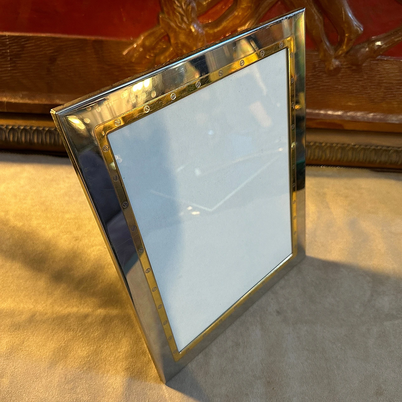 Silver and gilded metal photo frame by MB Italy, 1980s 2