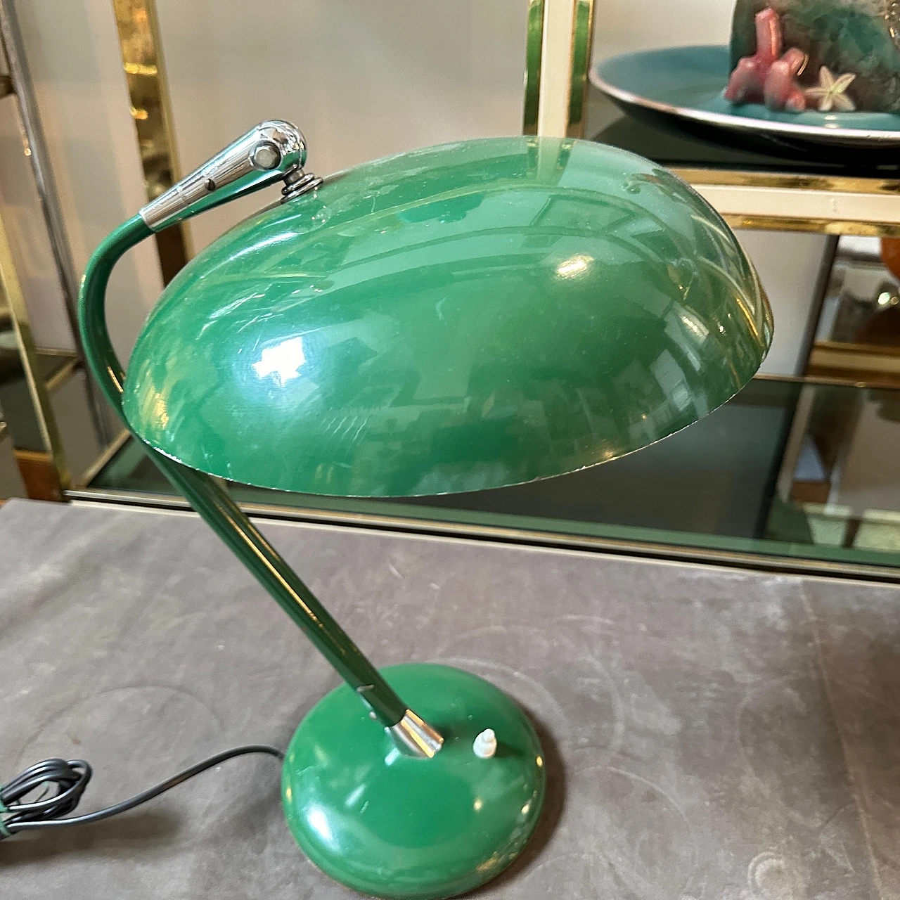 Green varnished metal table lamp, 1960s 2