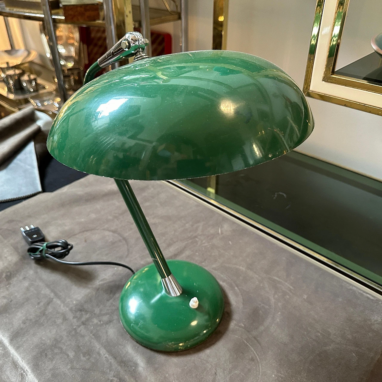 Green varnished metal table lamp, 1960s 6