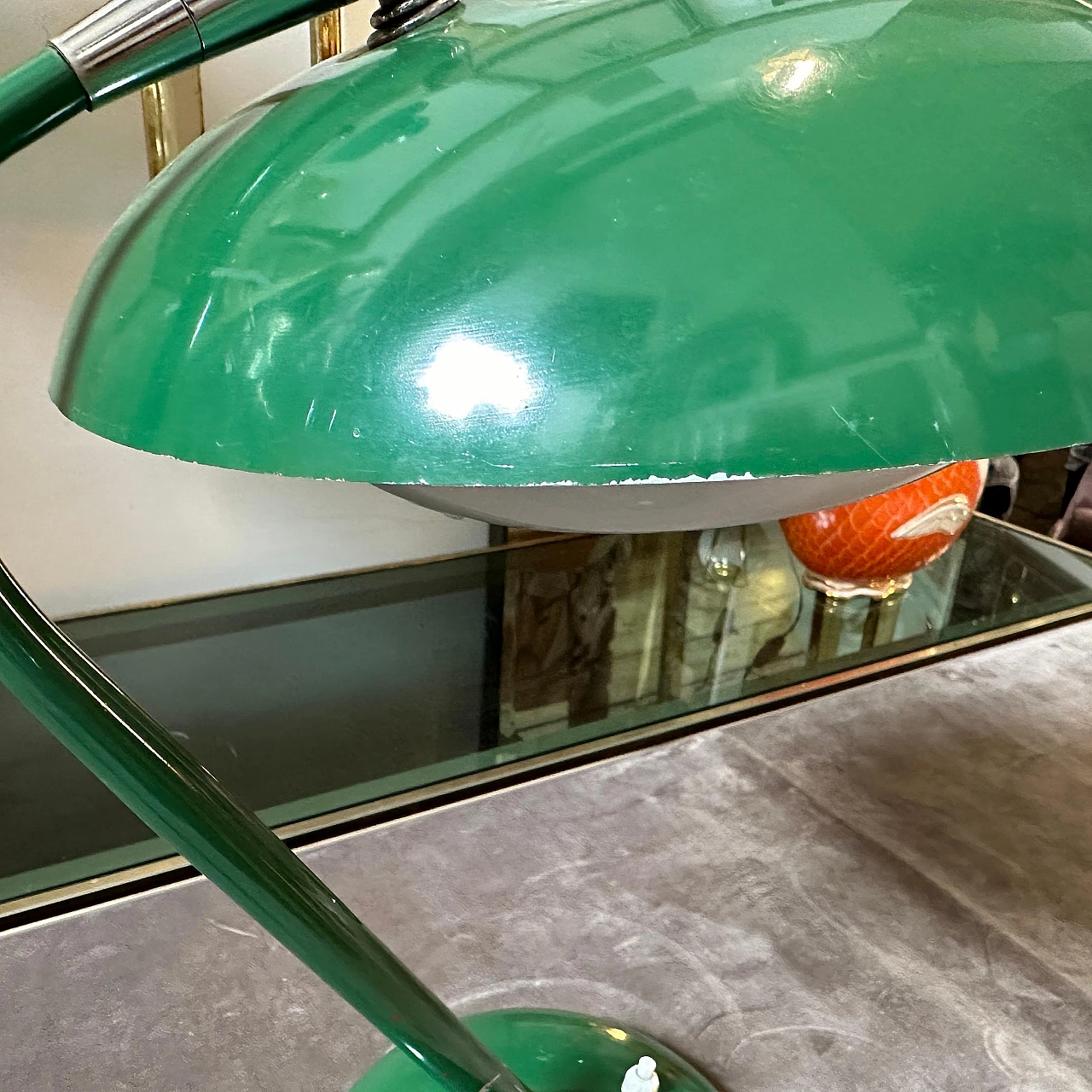 Green varnished metal table lamp, 1960s 8