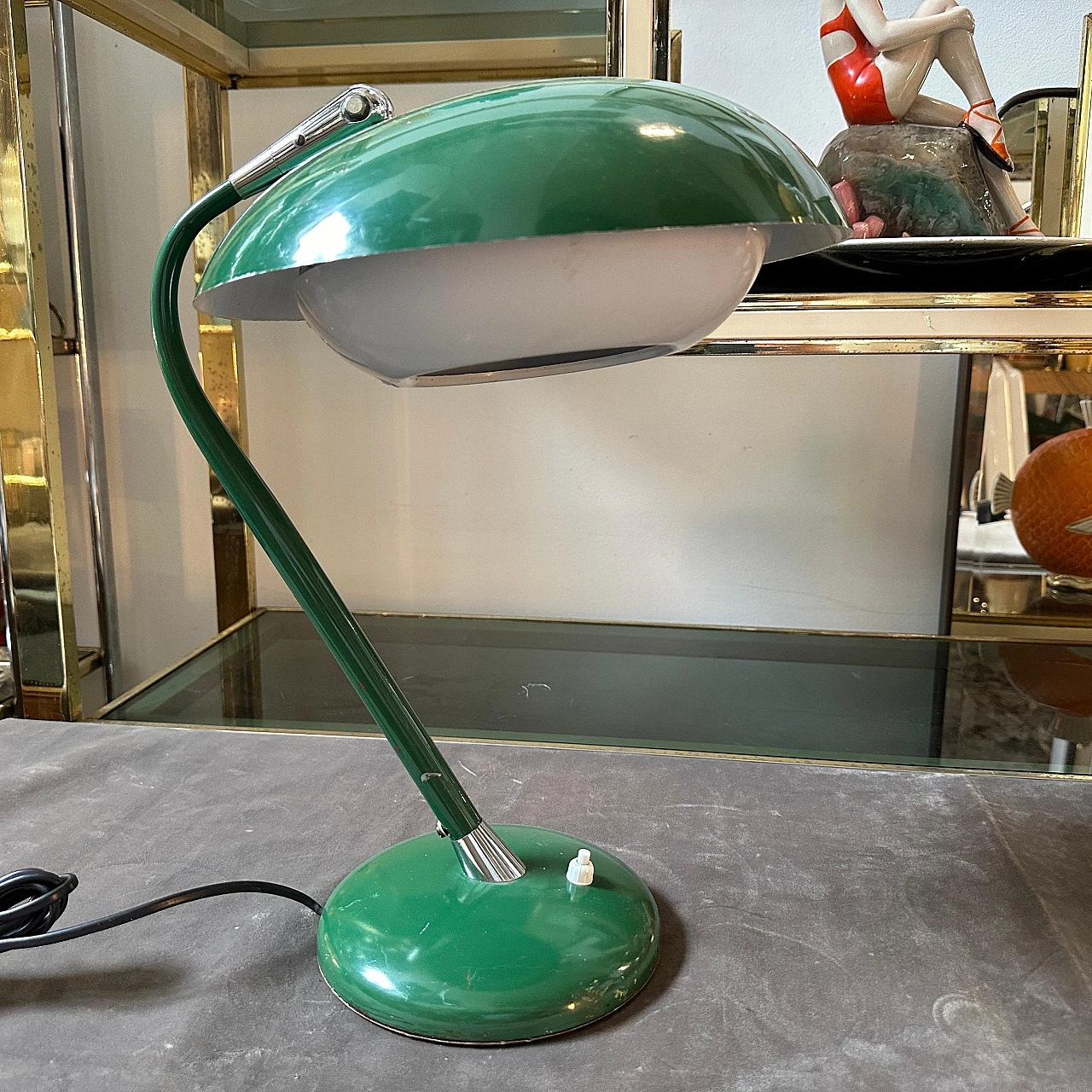 Green varnished metal table lamp, 1960s 9