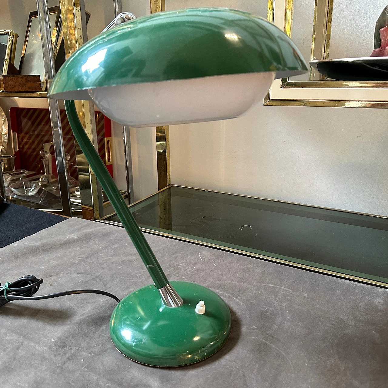 Green varnished metal table lamp, 1960s 10