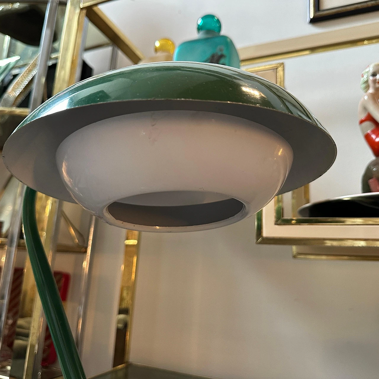 Green varnished metal table lamp, 1960s 12