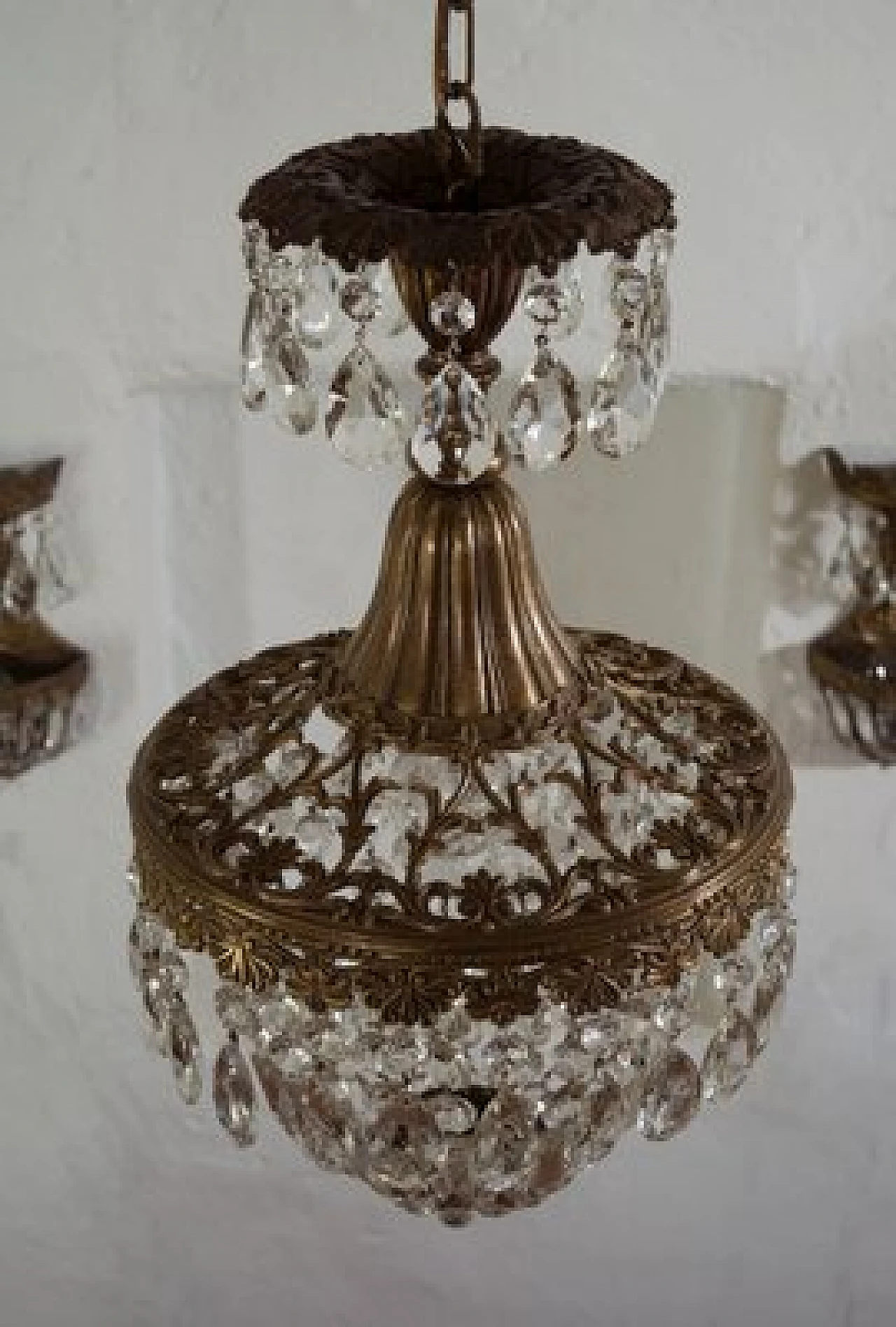 Art Deco brass chandelier with glass drops, 1940s 8