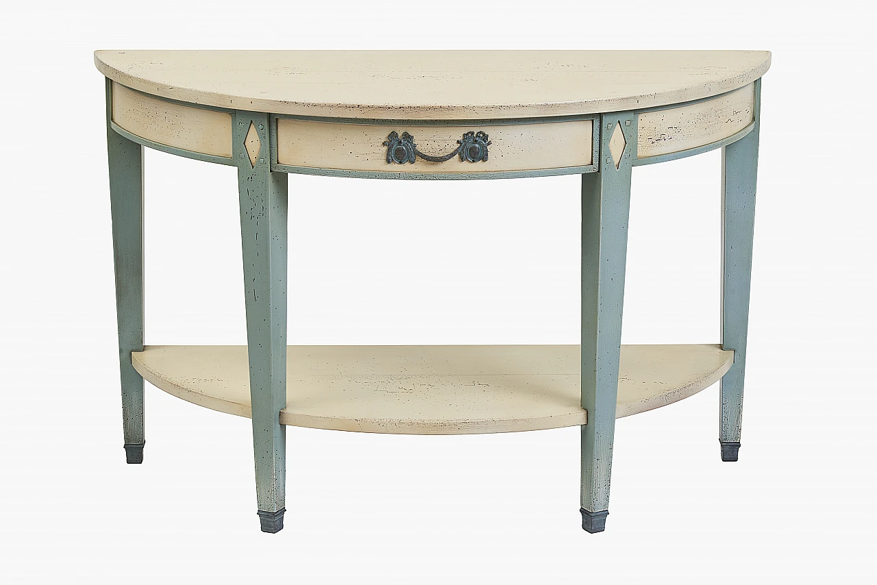 Provençal style beige and light blue cherry wood console 1