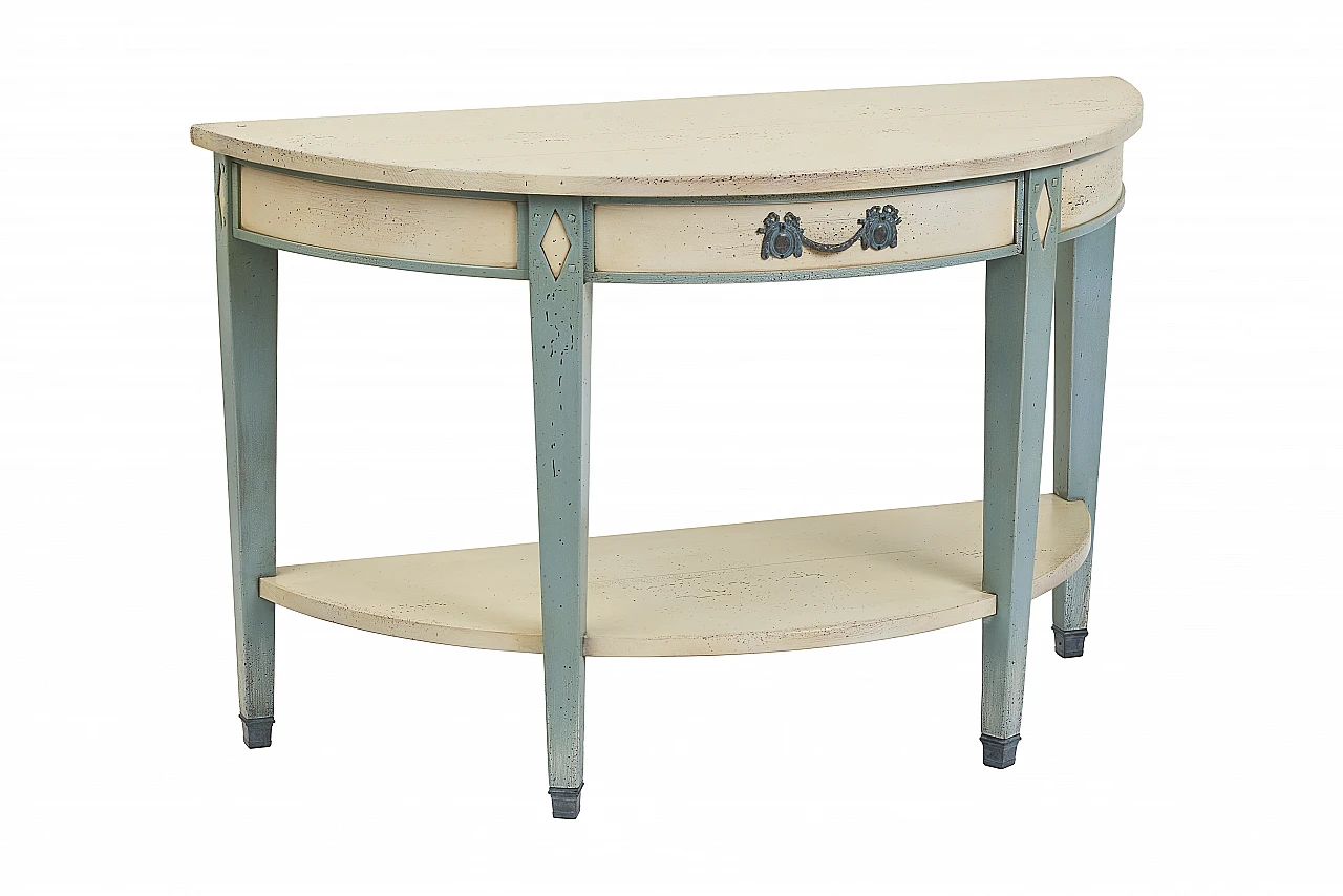 Provençal style beige and light blue cherry wood console 2