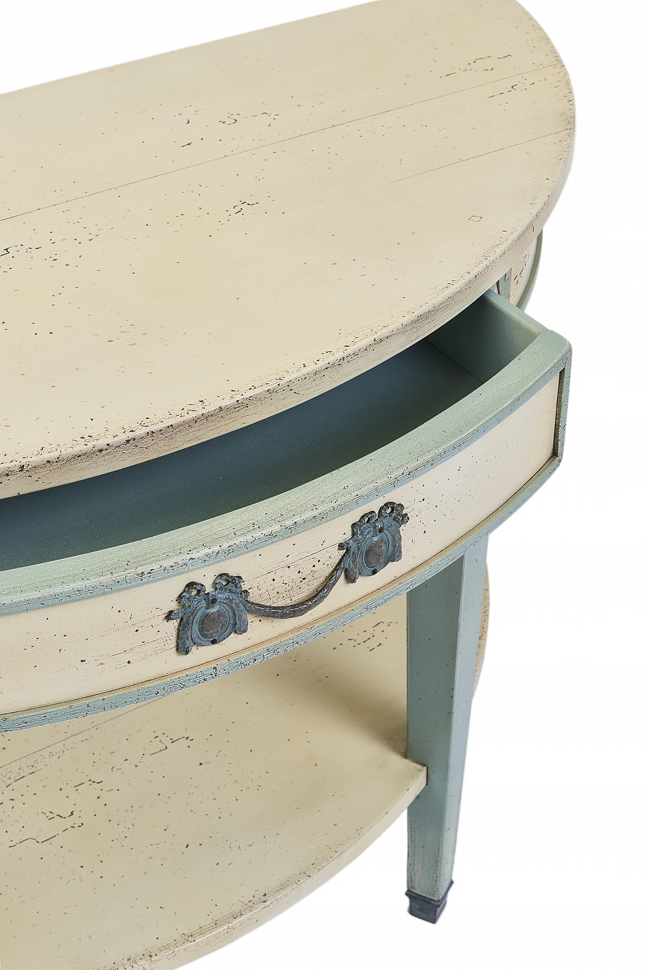 Provençal style beige and light blue cherry wood console 3