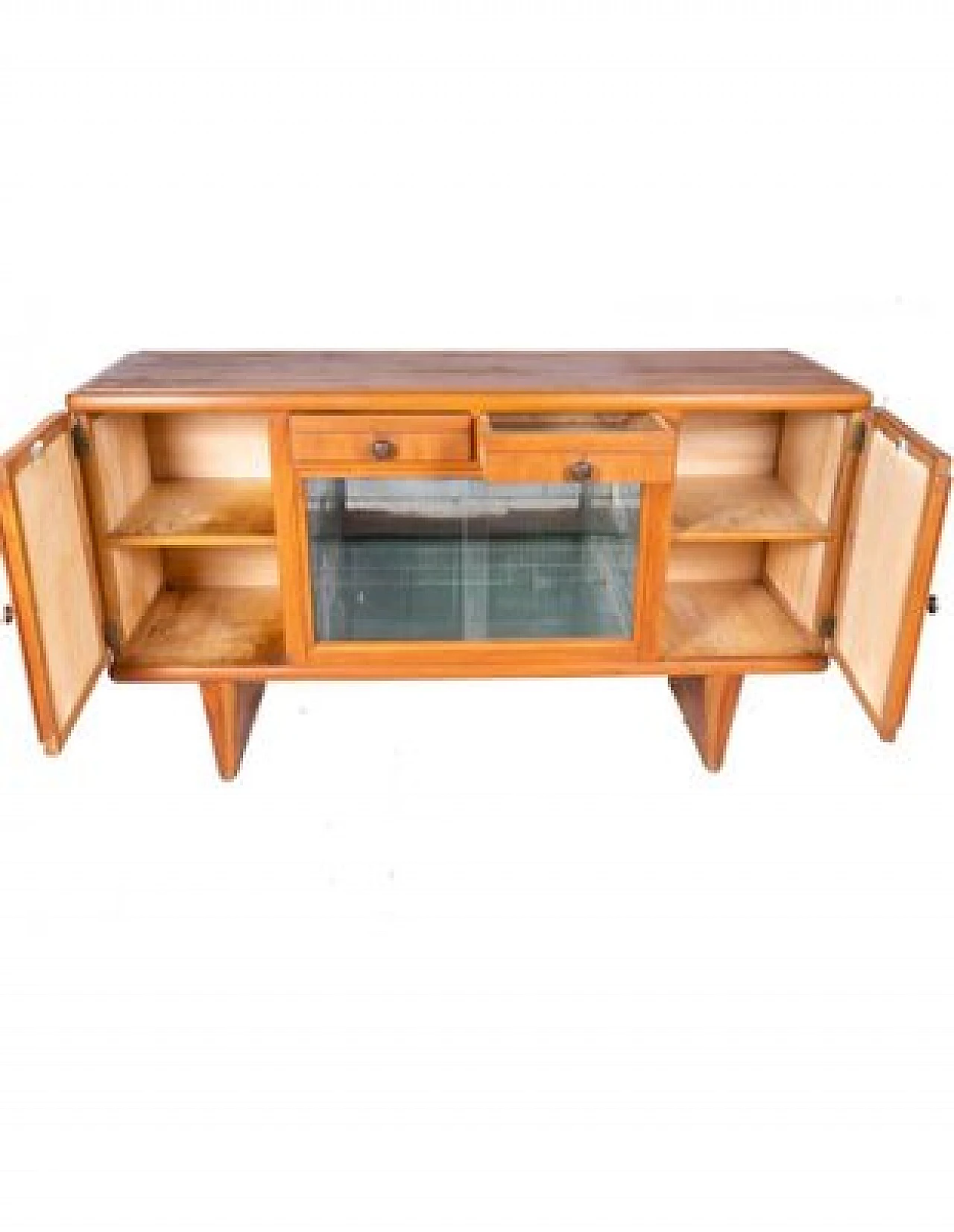 Wood bar cabinet with central glass doors, 1950s 2