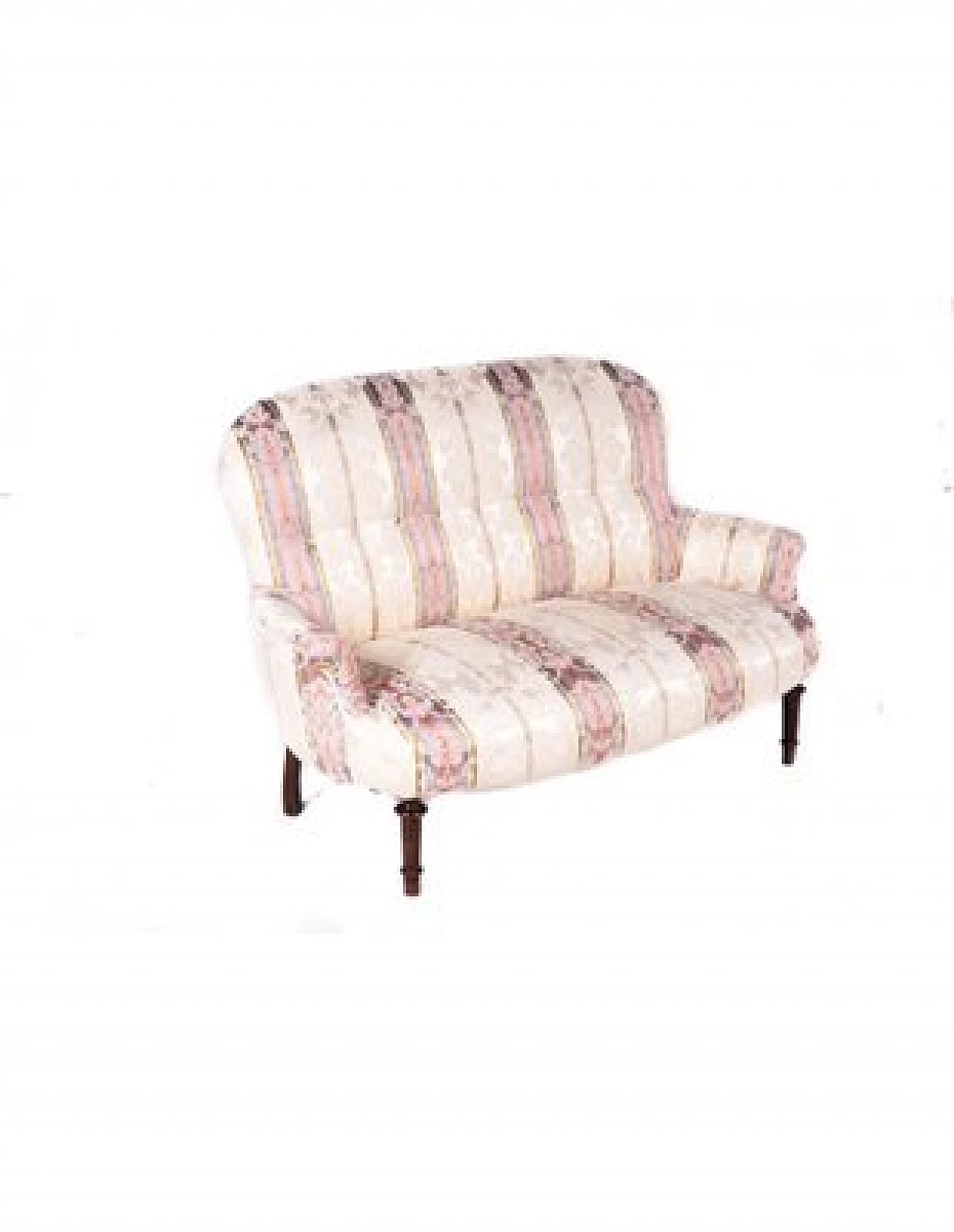 Sofa and pair of armchairs in wood and striped fabric, 19th century 2