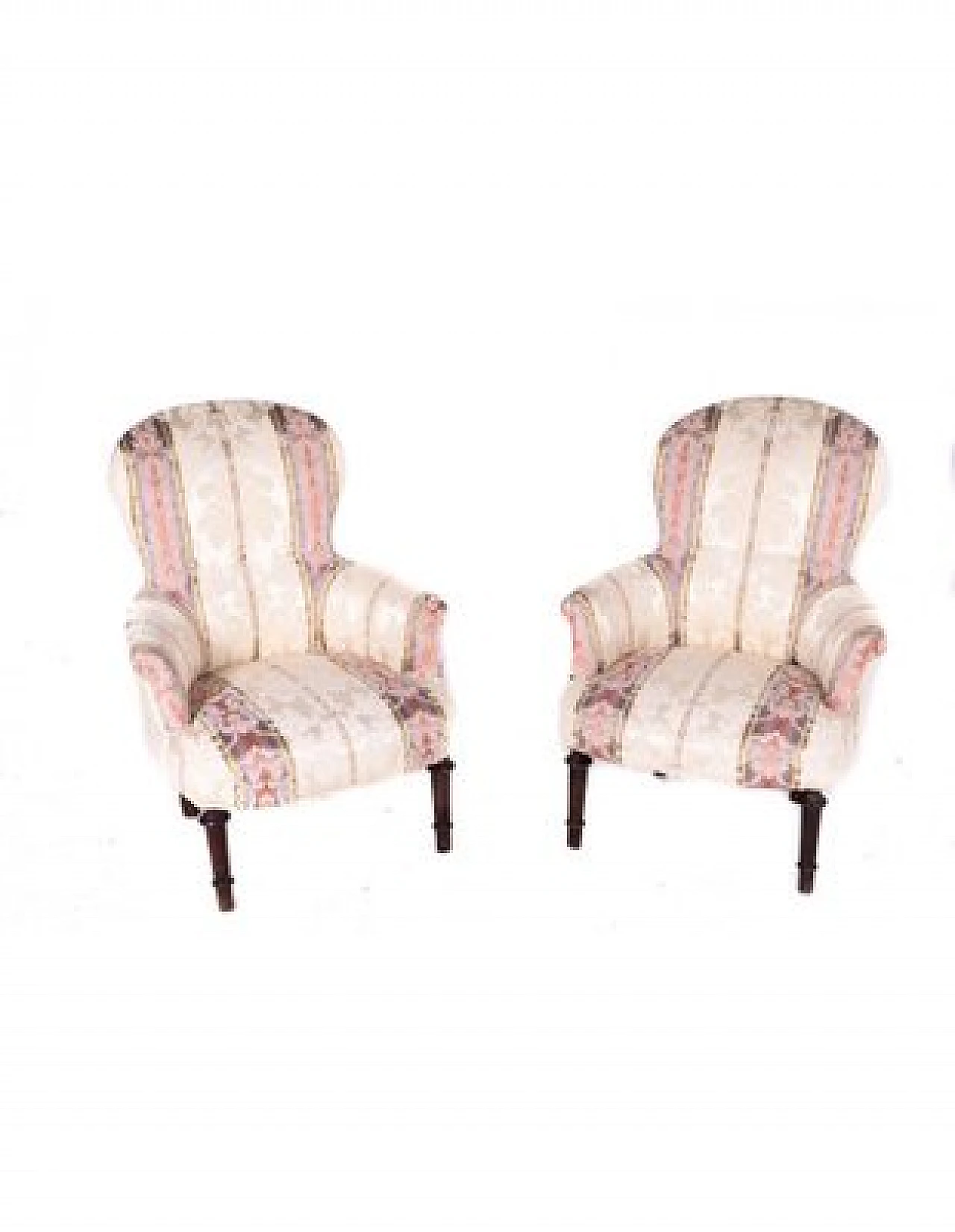 Sofa and pair of armchairs in wood and striped fabric, 19th century 3