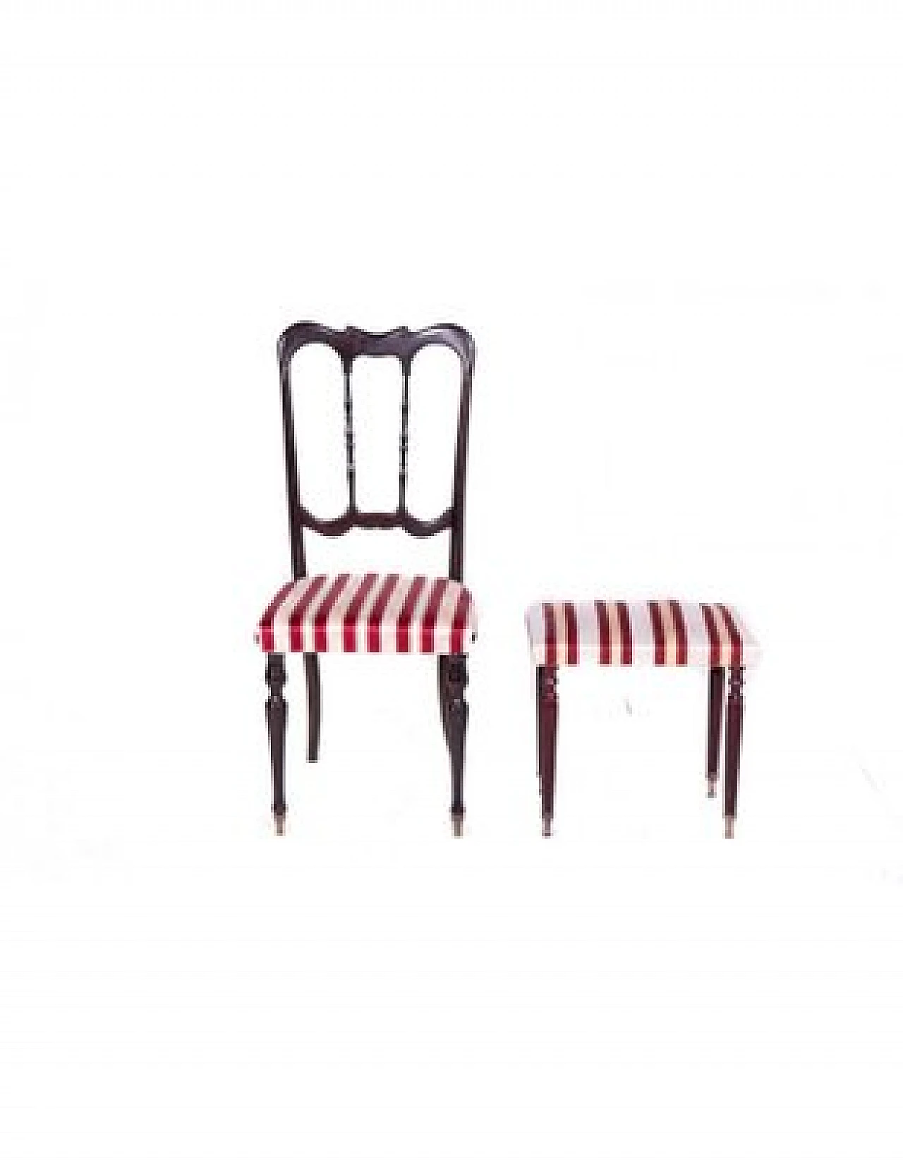 Victorian style chair and stool in ebonized wood and fabric 3