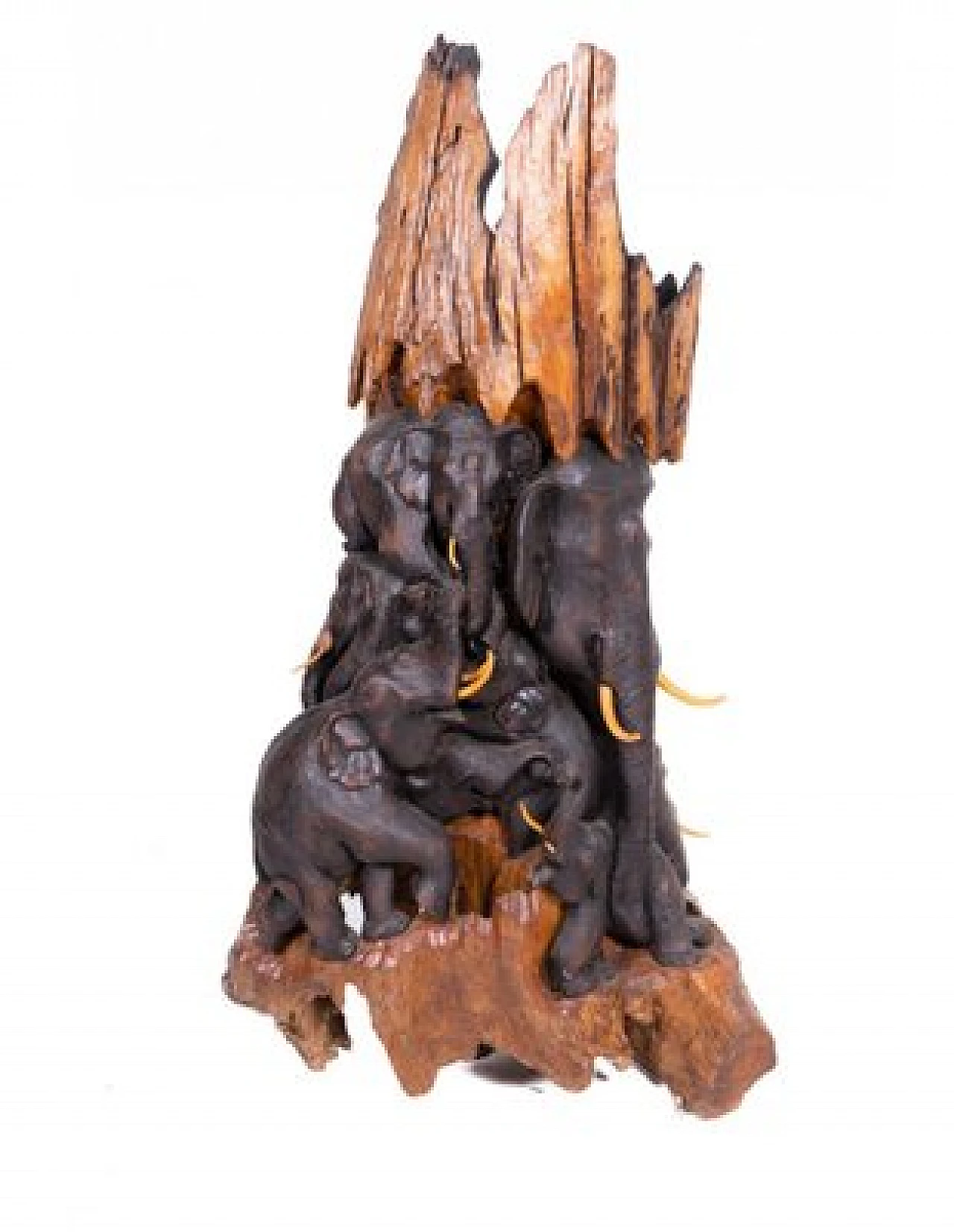 Scultura in legno rappresentante una famiglia di elefanti, anni '50 4