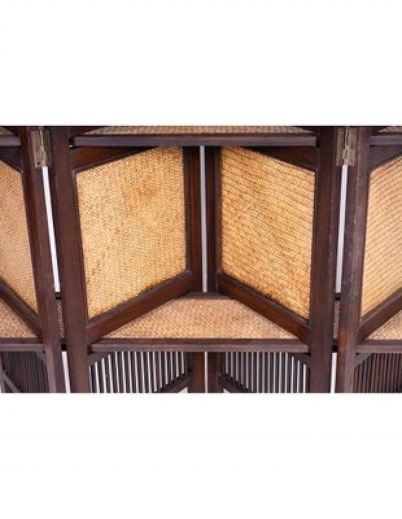 Filipino acacia wood and rattan screen with shelves 2