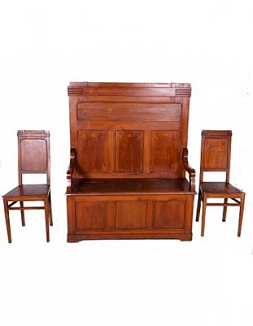 Wooden chest of drawers with 2 chairs, late 20th century