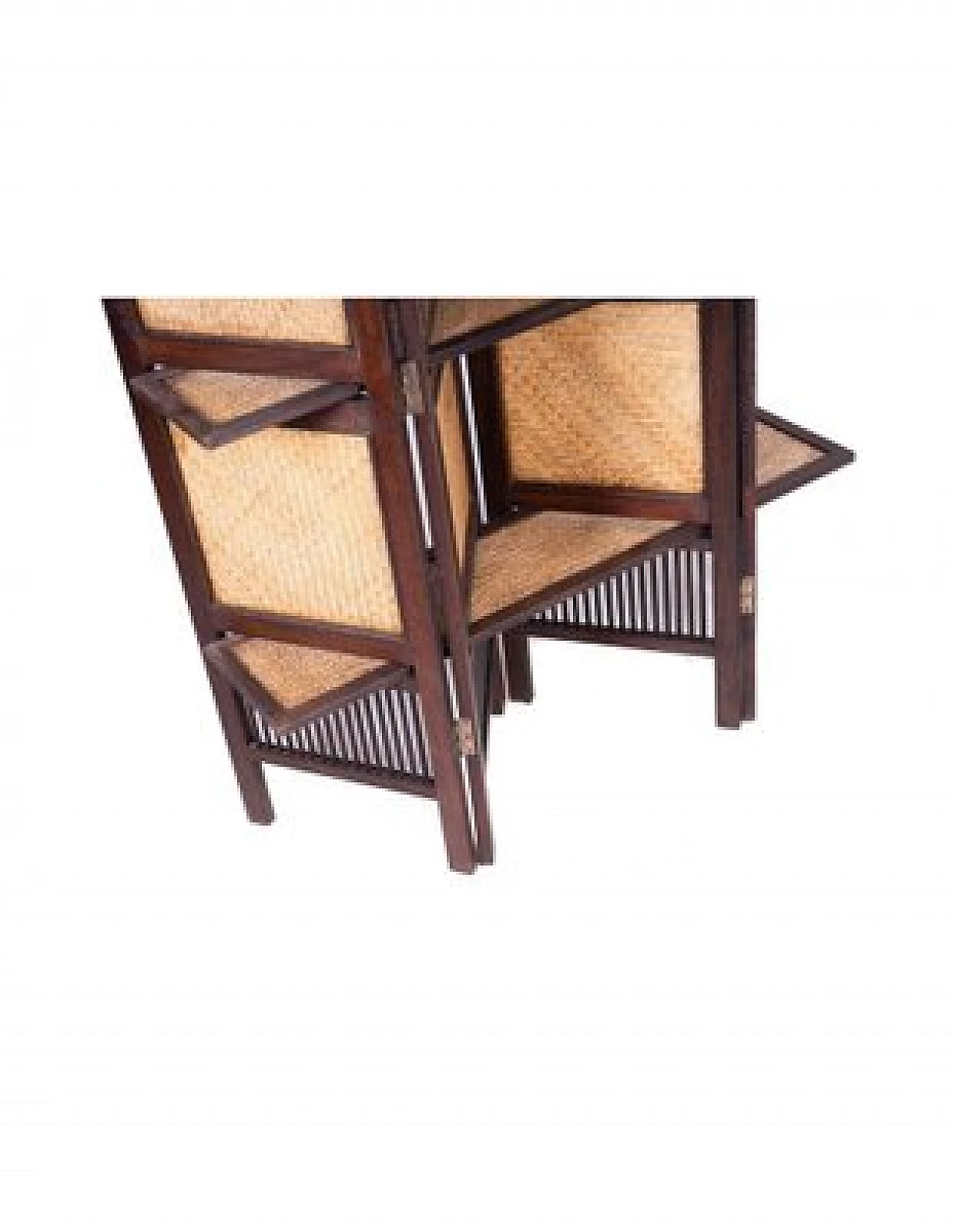 Filipino acacia wood and rattan screen with shelves 7