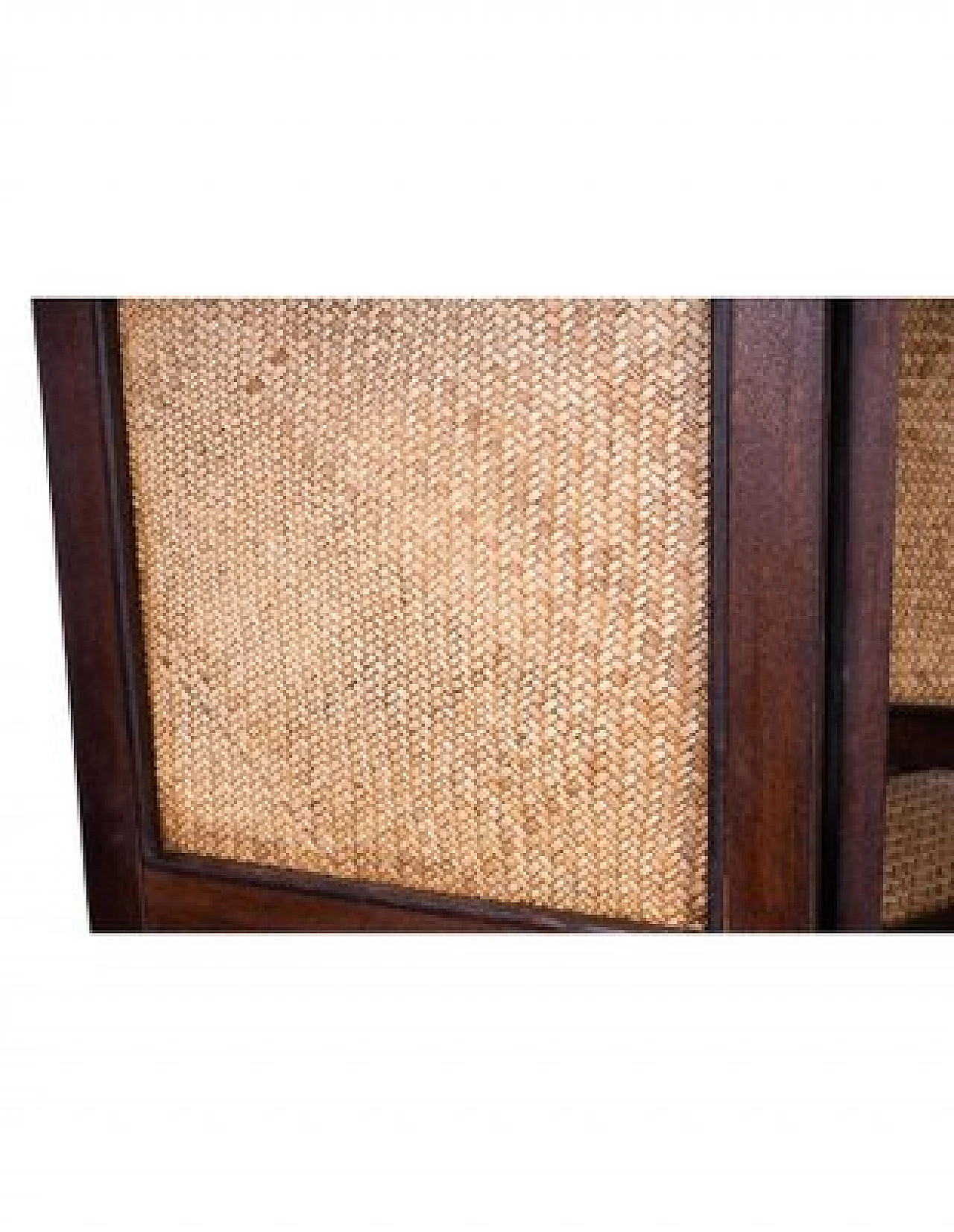 Filipino acacia wood and rattan screen with shelves 8