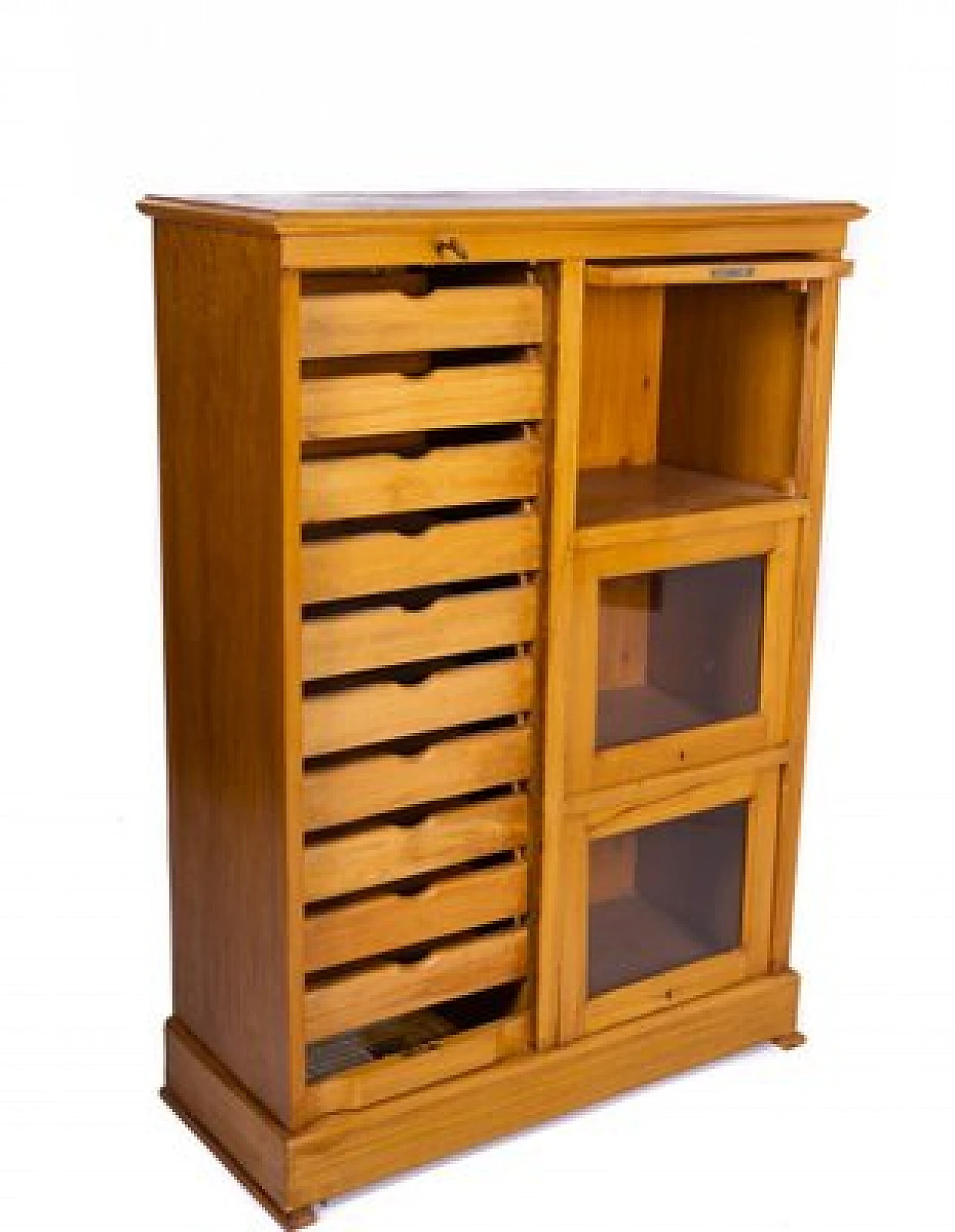 Wooden filing cabinet with shutter and Showcases, late 20th century 2