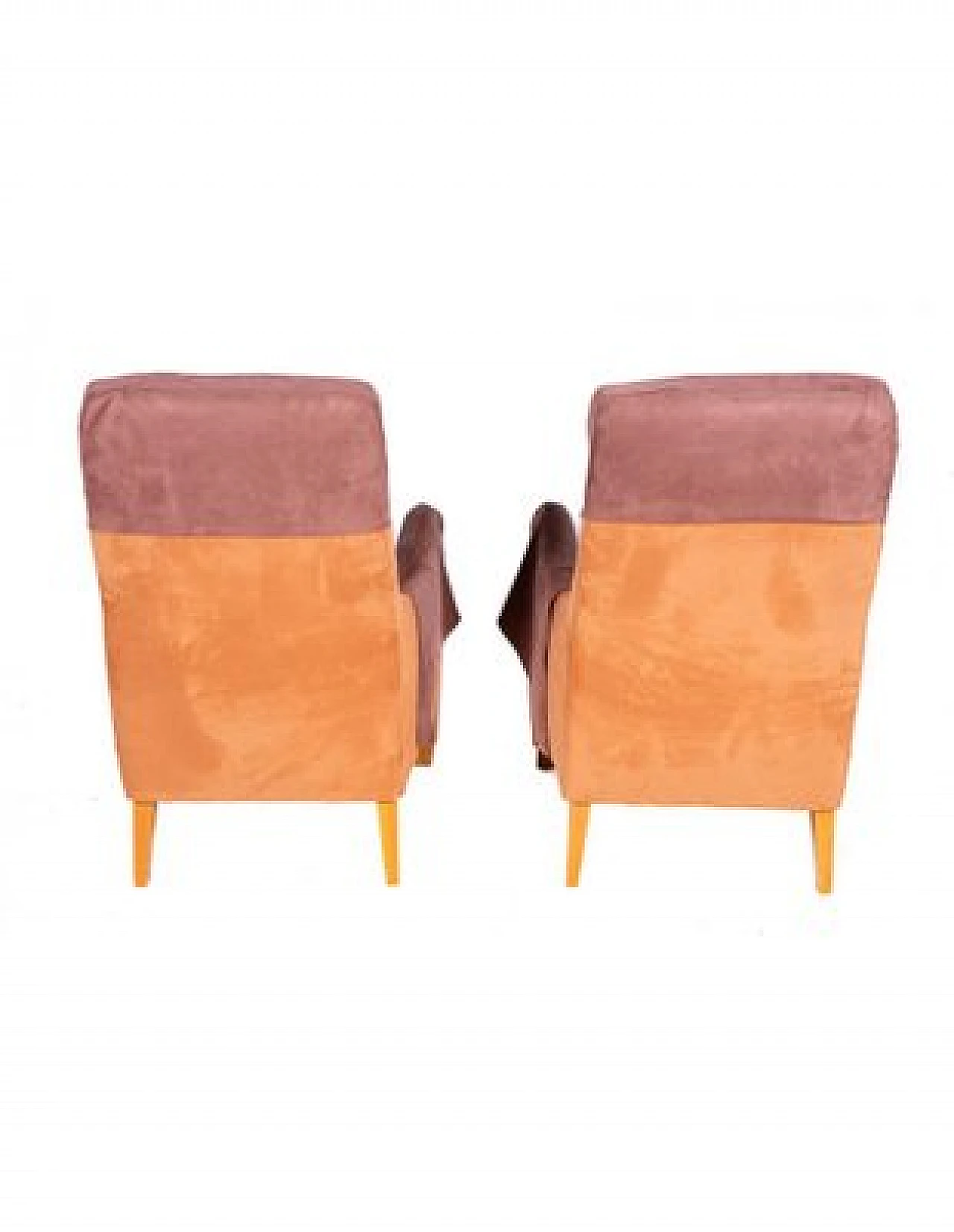 Pair of brown suede armchairs with two footrests, 1980s 10